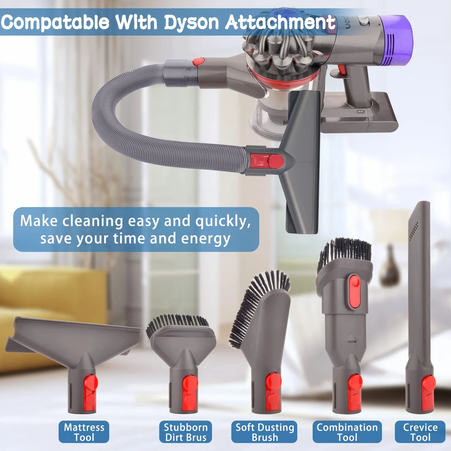 Przedłużacz węża + elastyczna ssawka szczelinowa + adapter akcesoria do odkurzacza Dyson V7 V8 V10 V11 V15, teleskopowy wąż do odkurzacza, długa płaska dysza, do czyszczenia narożników i szczelin