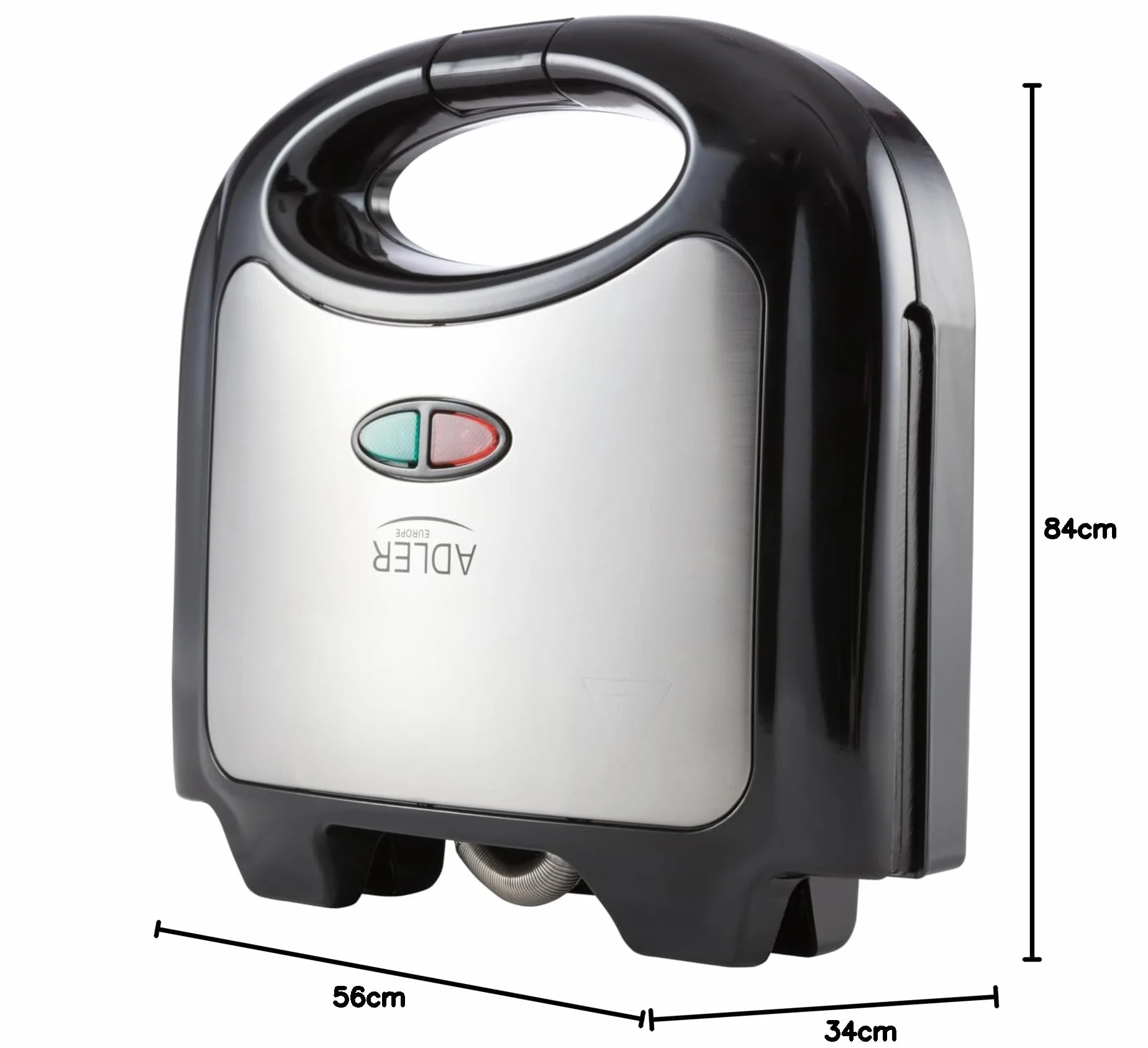 ADLER EUROPE AD 3015 Toster Sandwich, Opiekacz, Chrupiące kanapki, Moc 850W, Srebrny, Inox, Czarny