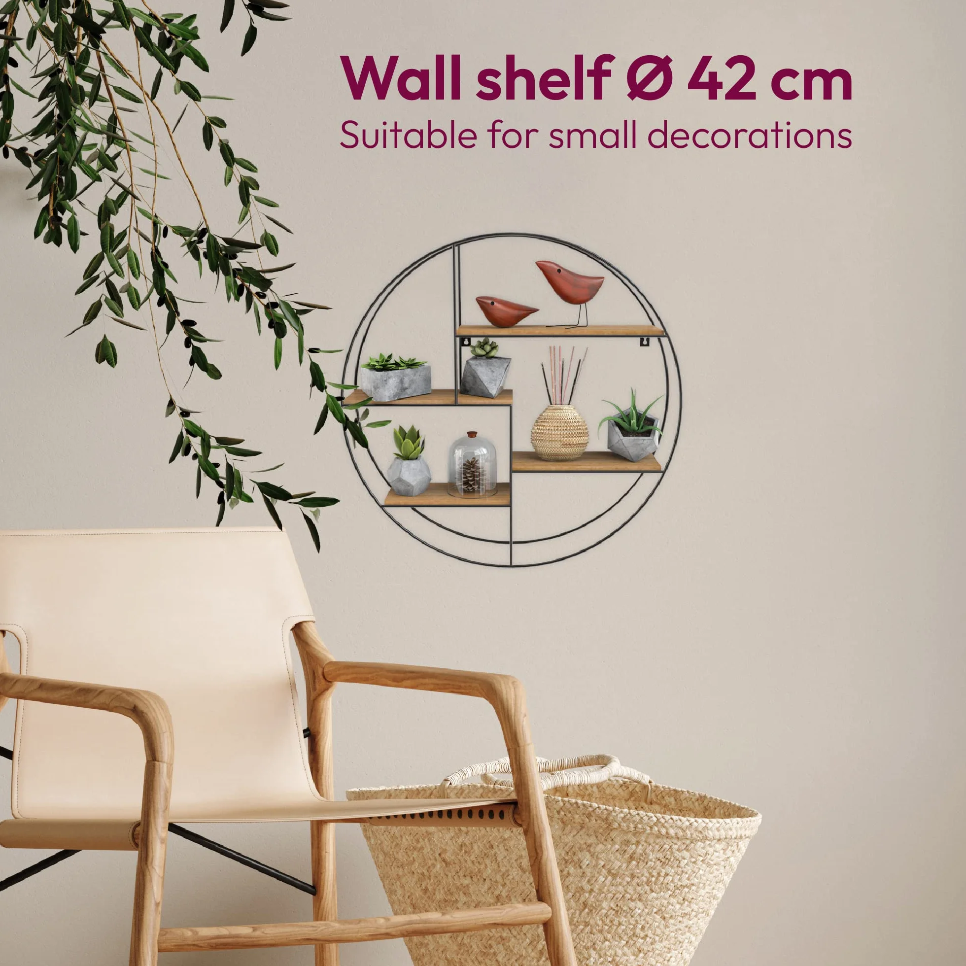 Gadgy Okrągły Regał Ścienny z 4 Półkami 42x10 cm Drewno Metal Industrialny