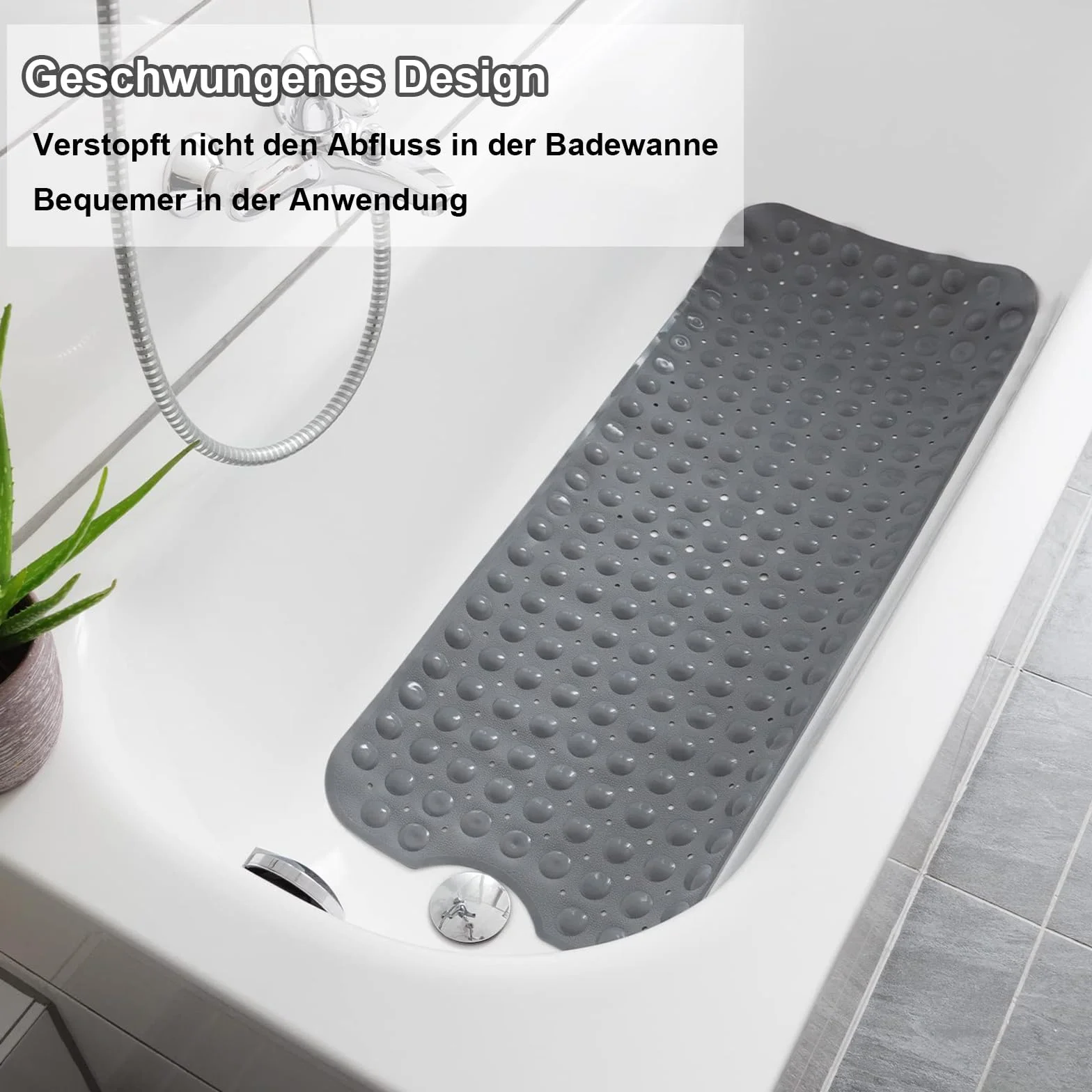 Mata pod prysznic antypoślizgowa, 100x40cm Mata antypoślizgowa do prysznica z przyssawkami, Długa mata antypoślizgowa do wanny, Mata do wanny z PVC z otworami na odpływ, Miękka pod stopami mata do