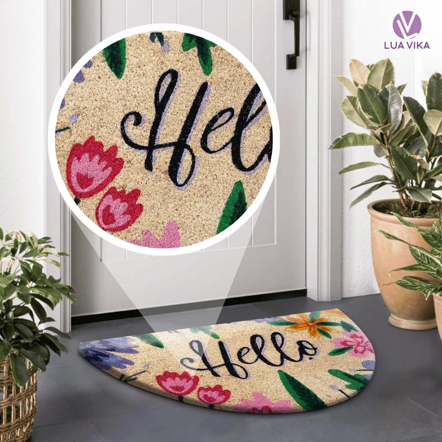 Wycieraczka z włókna kokosowego Hello 40x70 cm zewnętrzna pod drzwi wejściowe Półksiężyc