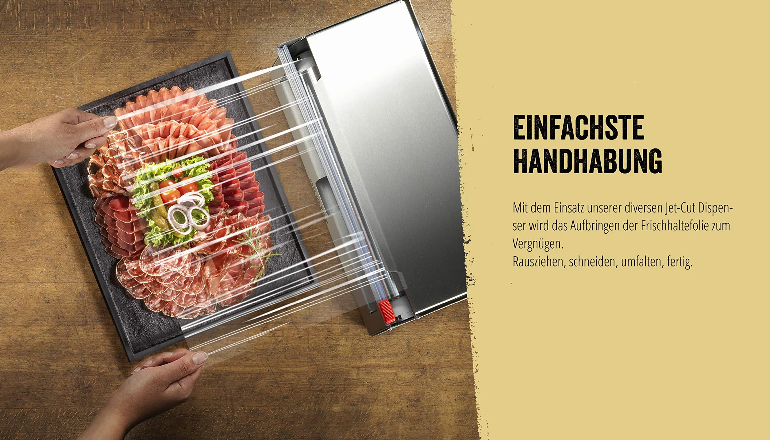 system do ponownego napełniania folii spożywczej ze stali nierdzewnej, zestaw startowy do gastronomii z 500m Jet-Cut + 70m folii Alustar, 1 sztuka