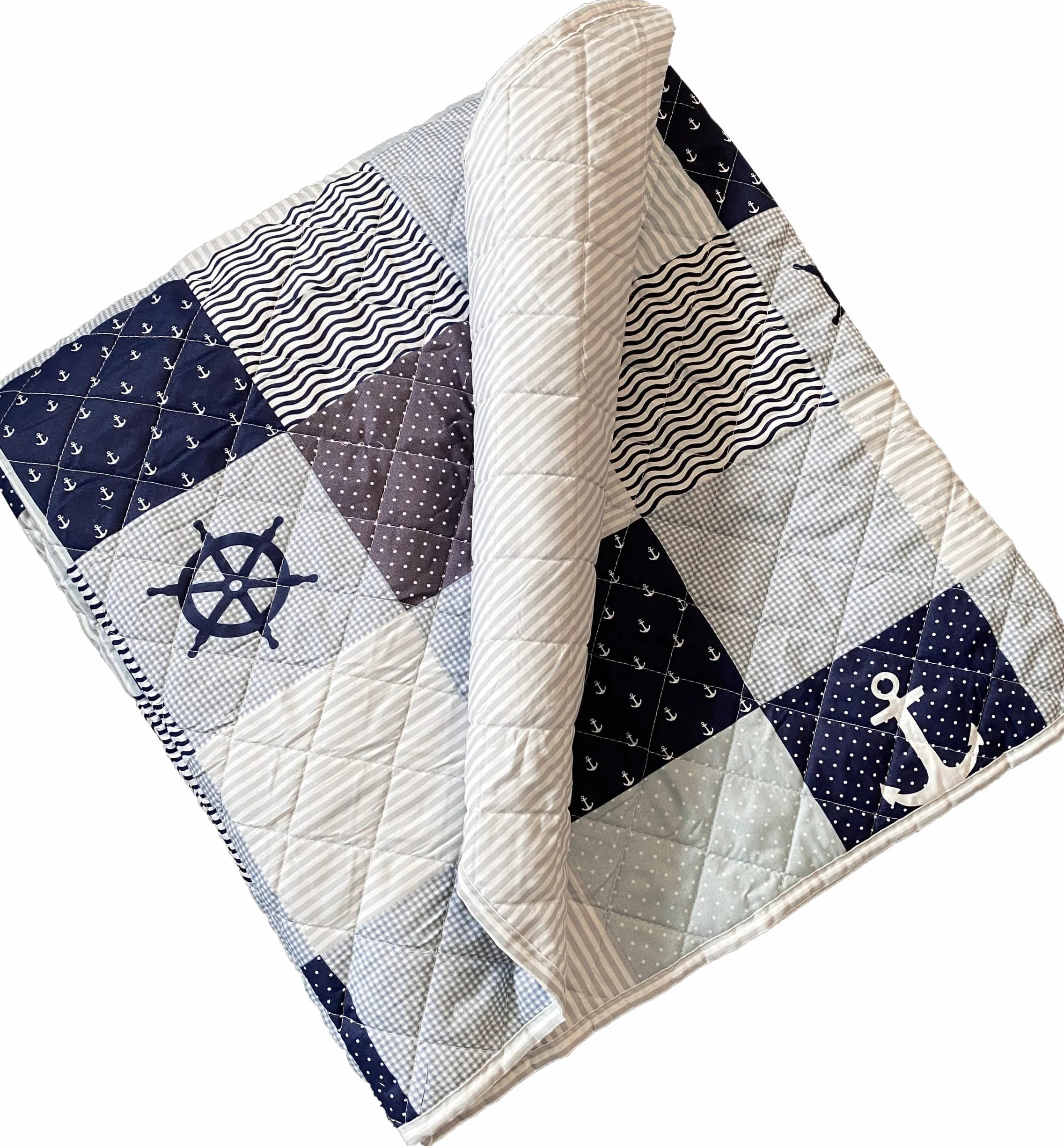 Delindo Lifestyle narzuta na łóżko podwójne Maritim 220 x 240 cm patchwork morska niebieska