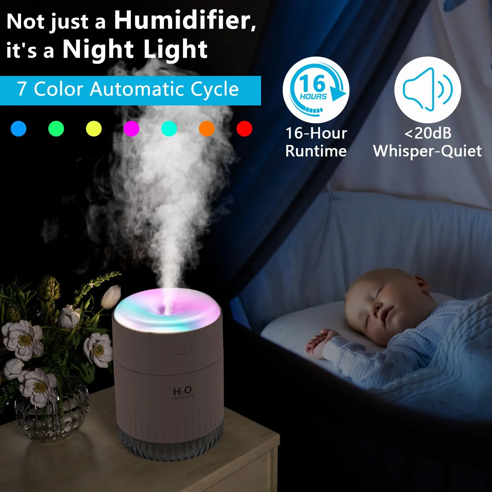 SZO Mini nawilżacz powietrza do wnętrz z oświetleniem LED, jasnoróżowy