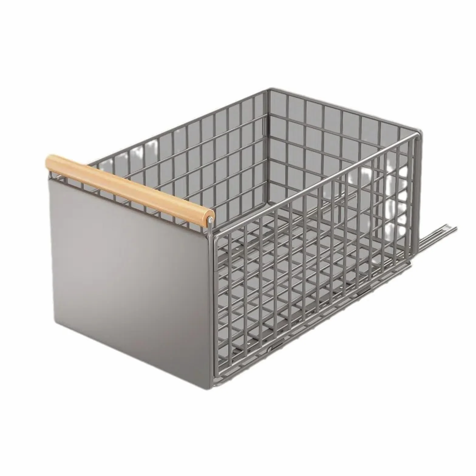 Metalowa Wysuwana Szuflada do Szafki Kuchennej 39,5×23,5×19,5 cm – Organizer z Prowadnicami i Drewnianym Uchwytom Montaż Bez Wiercenia Idealna do Kuchni i Łazienki