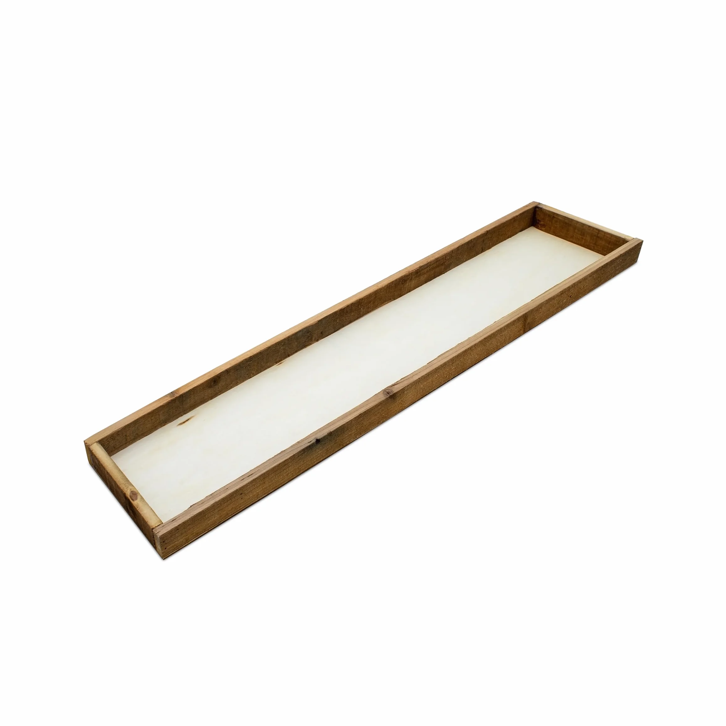 Drewniana taca dekoracyjna prostokątna 80 x 18 cm krawędzią rustykalna na świece