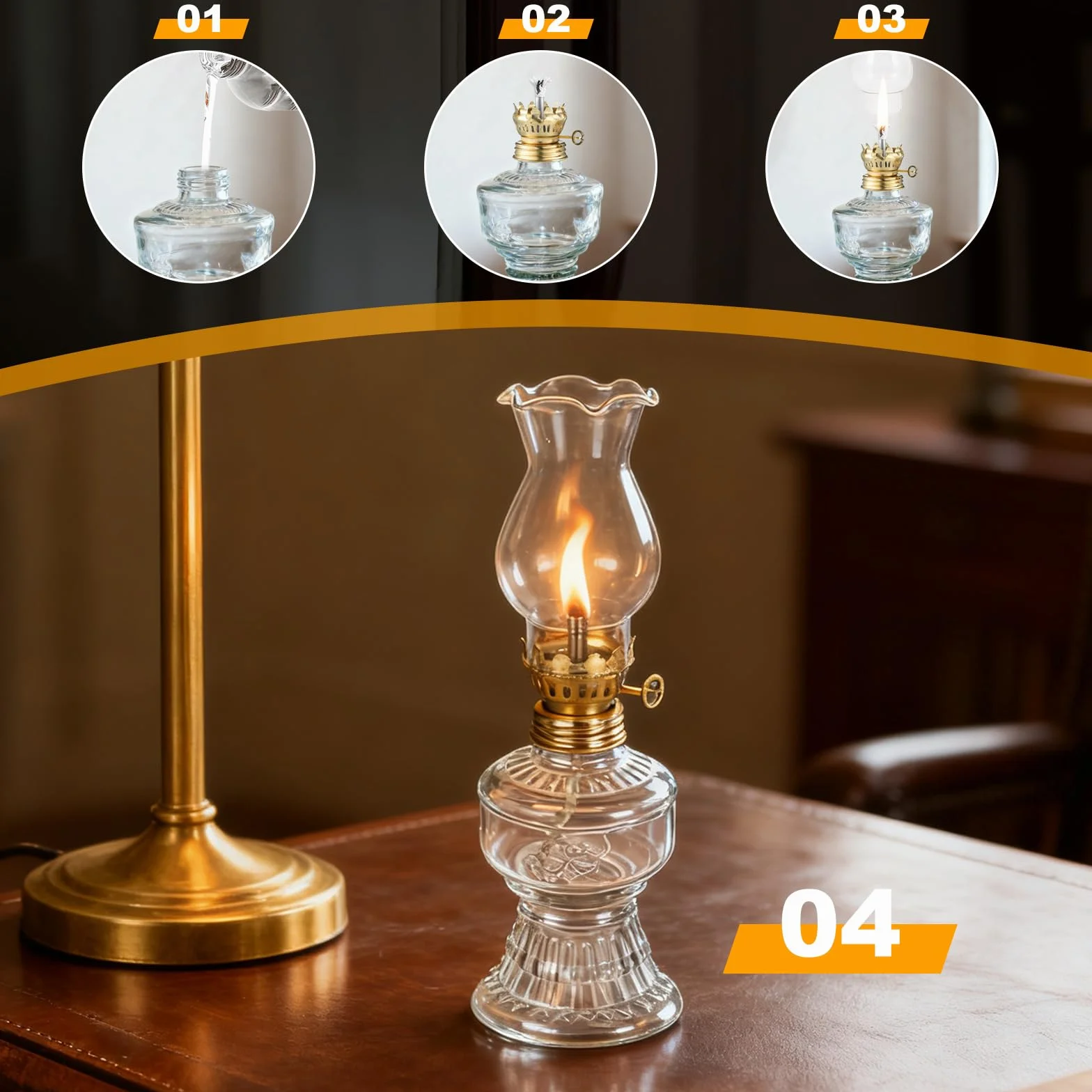 2 sztuki szklanych lamp naftowych, lampa naftowa, lampa naftowa w stylu vintage, z regulowanym knotem ogniowym, delikatna lampa sztormowa, lampa naftowa do wnętrz, na zewnątrz, do salonu, ogrodu