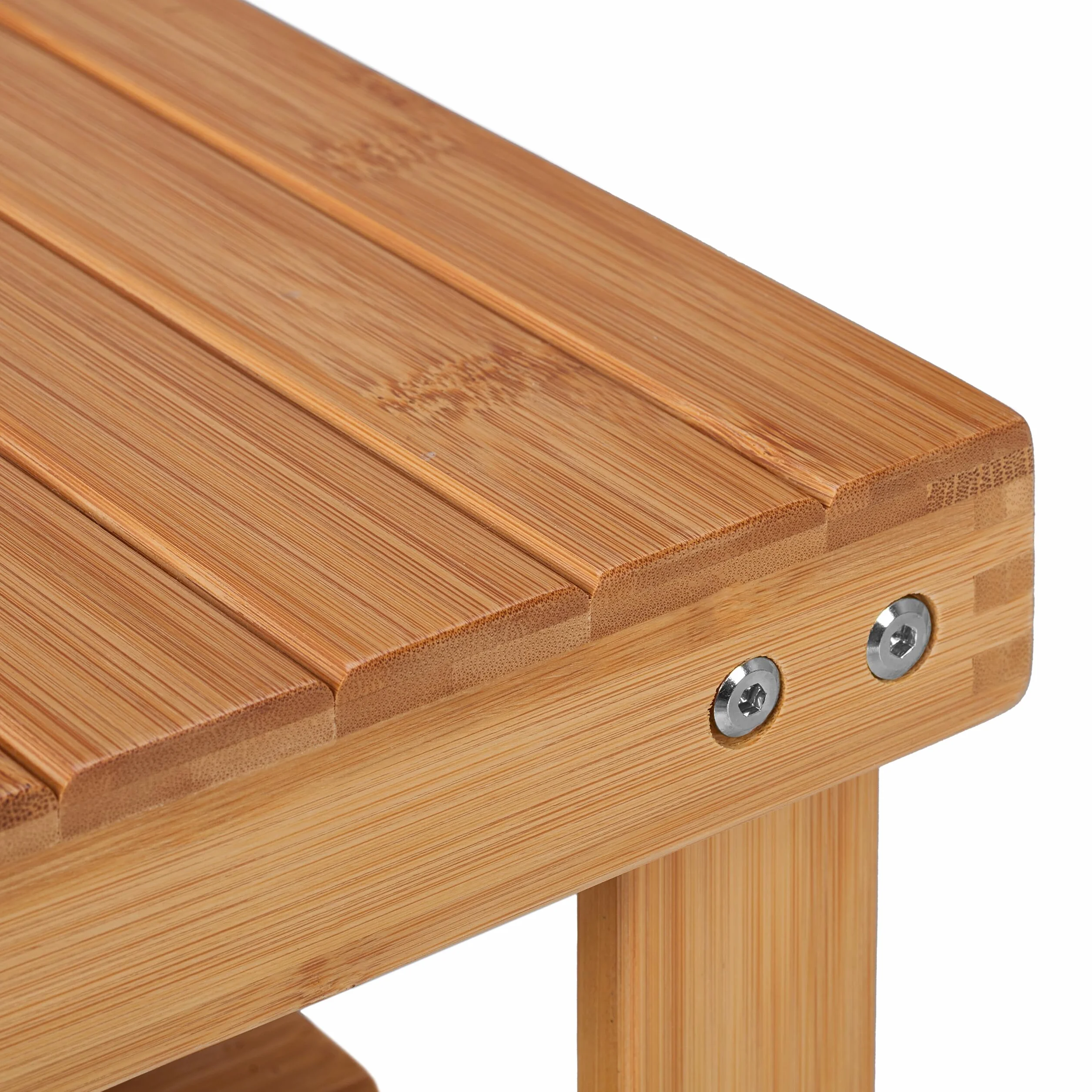 Relaxdays Taboret łazienkowy z bambusa, taboret do siedzenia z dodatkową półką, wys. x szer. x gł.: 26 x 27 x 22,5 cm, miejsce do przechowywania przedpokoju i łazienki, kolor naturalny