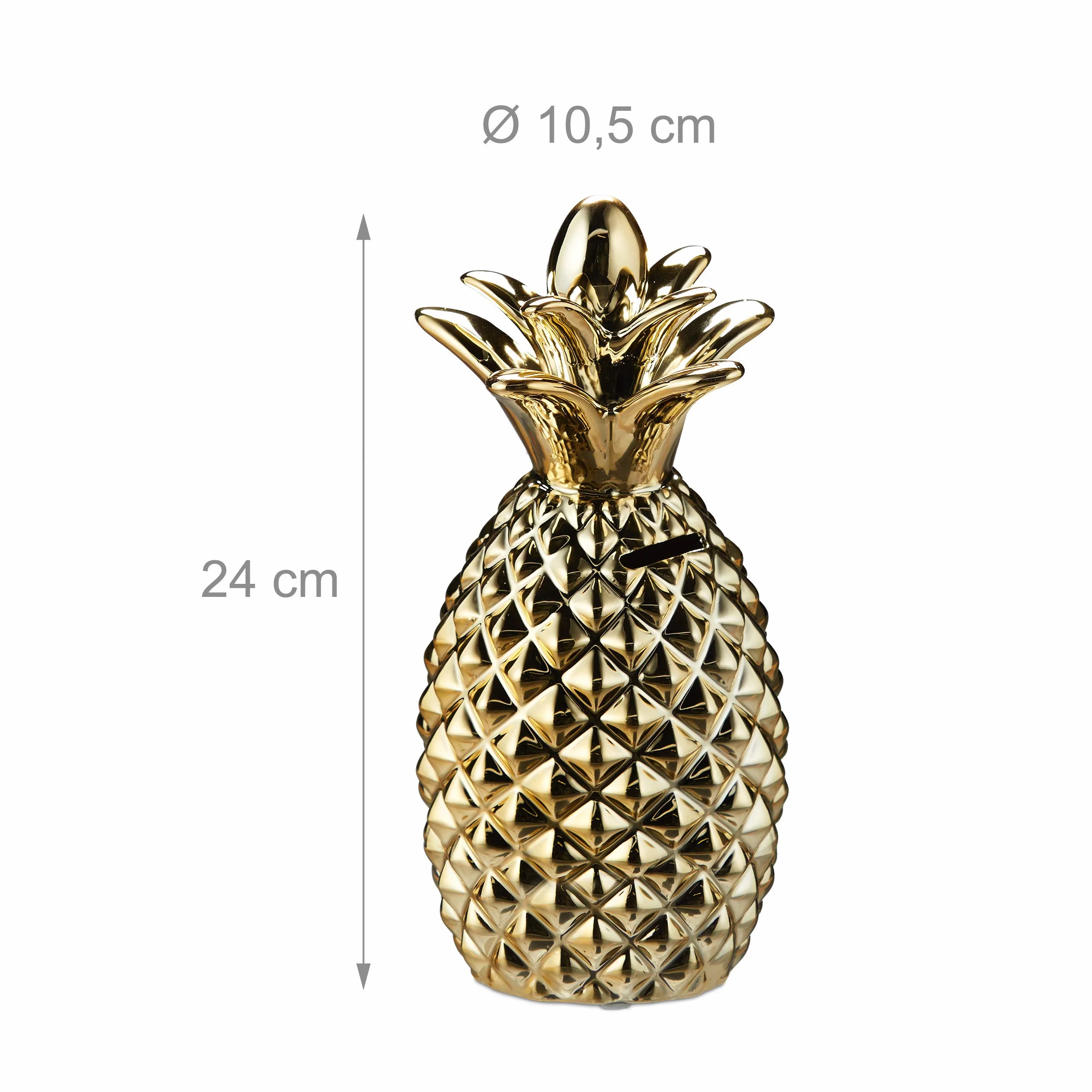 Relaxdays skarbonka ananas, dekoracyjna puszka na pieniądze, 24 x 10,5 cm, złoty