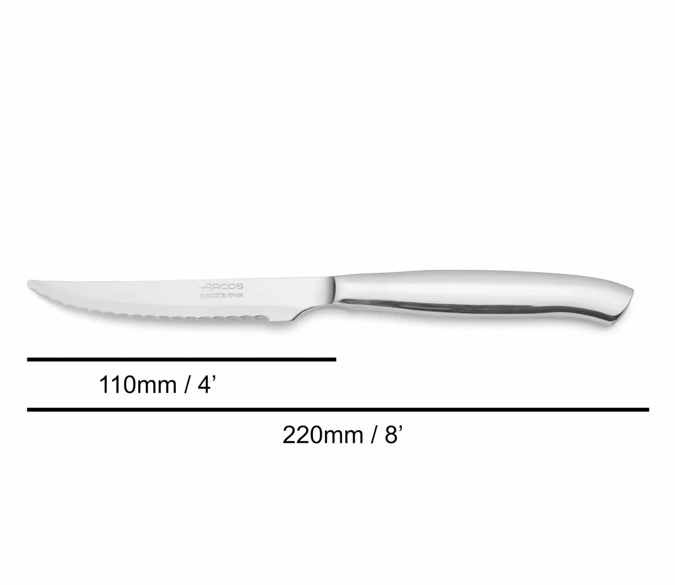 Arcos Noże stołowe, nóż do steków, jednoczęściowy, stal nierdzewna, 10 cm, kolor srebrny