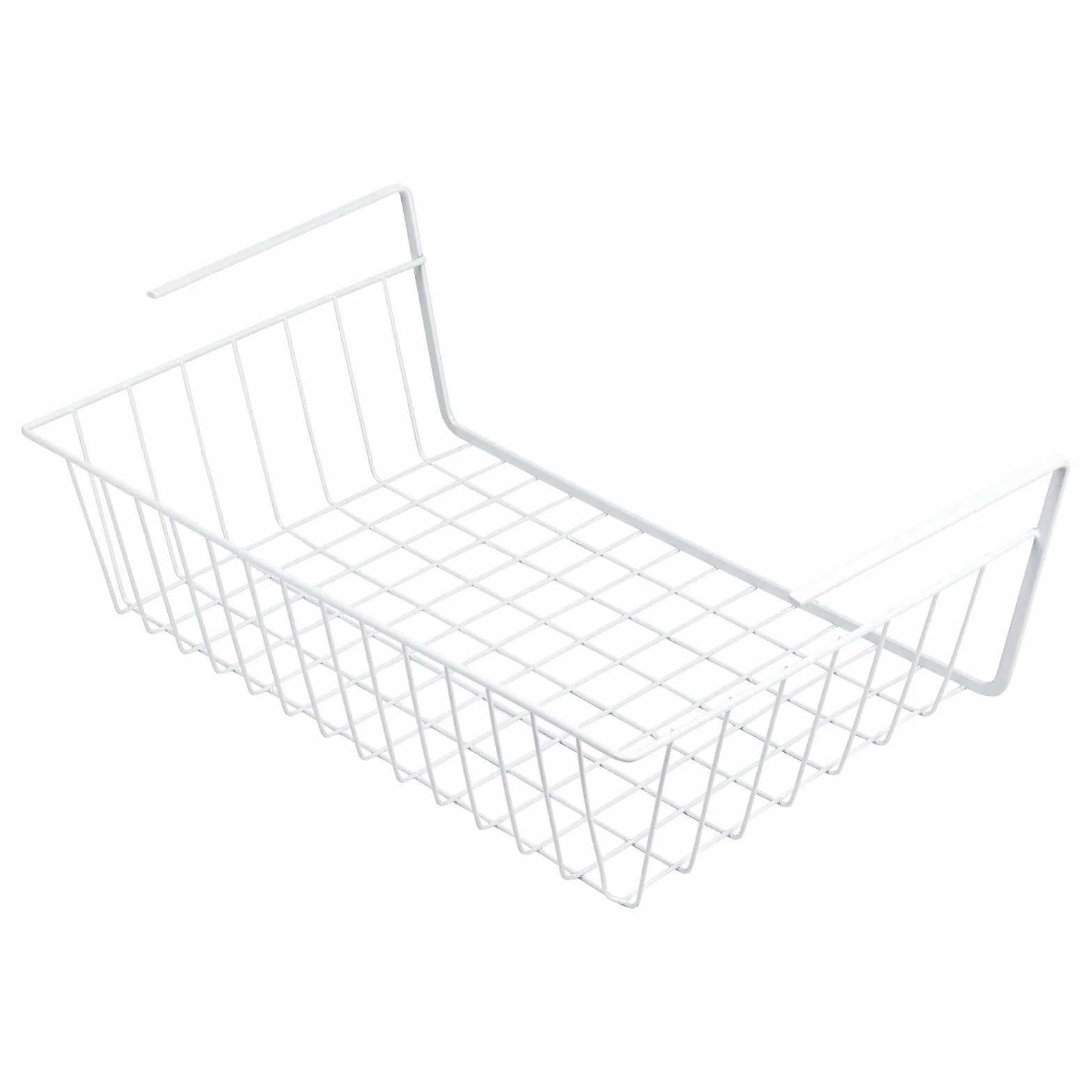 WELLGRO Zestaw 2 koszy do zawieszania z metalu – ok. 41 x 25 x 14 cm (dł. x szer. x wys.) – stwórz dodatkowe miejsce – kolor biały