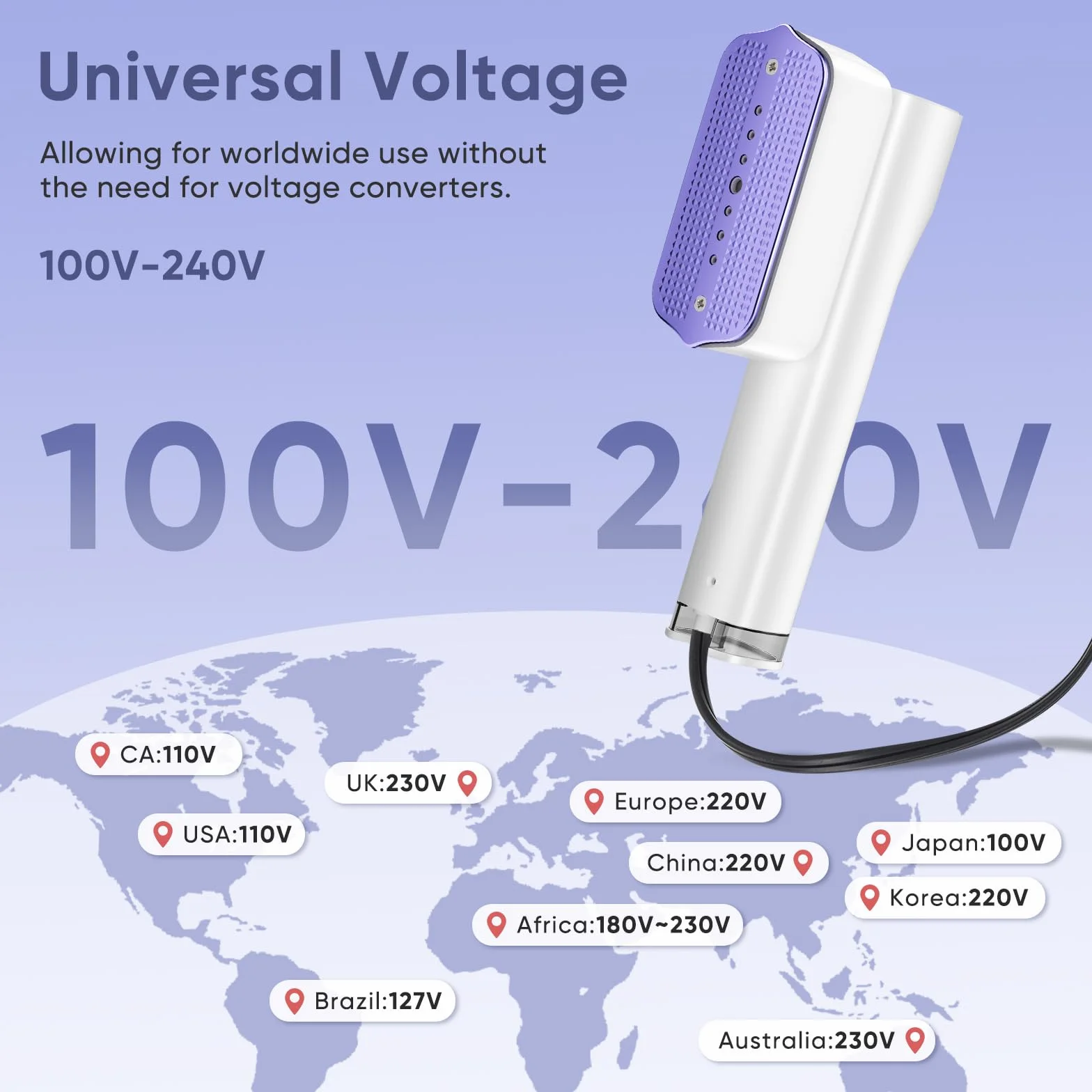 parownica podróżna, parownica do ubrań, 100-240V, podwójne napięcie, żelazko parowe do ubrań, 2-w-1 parownica podróżna z mocą 1200 W, 4 tryby, wyświetlacz LED, przenośna parownica do ubrań