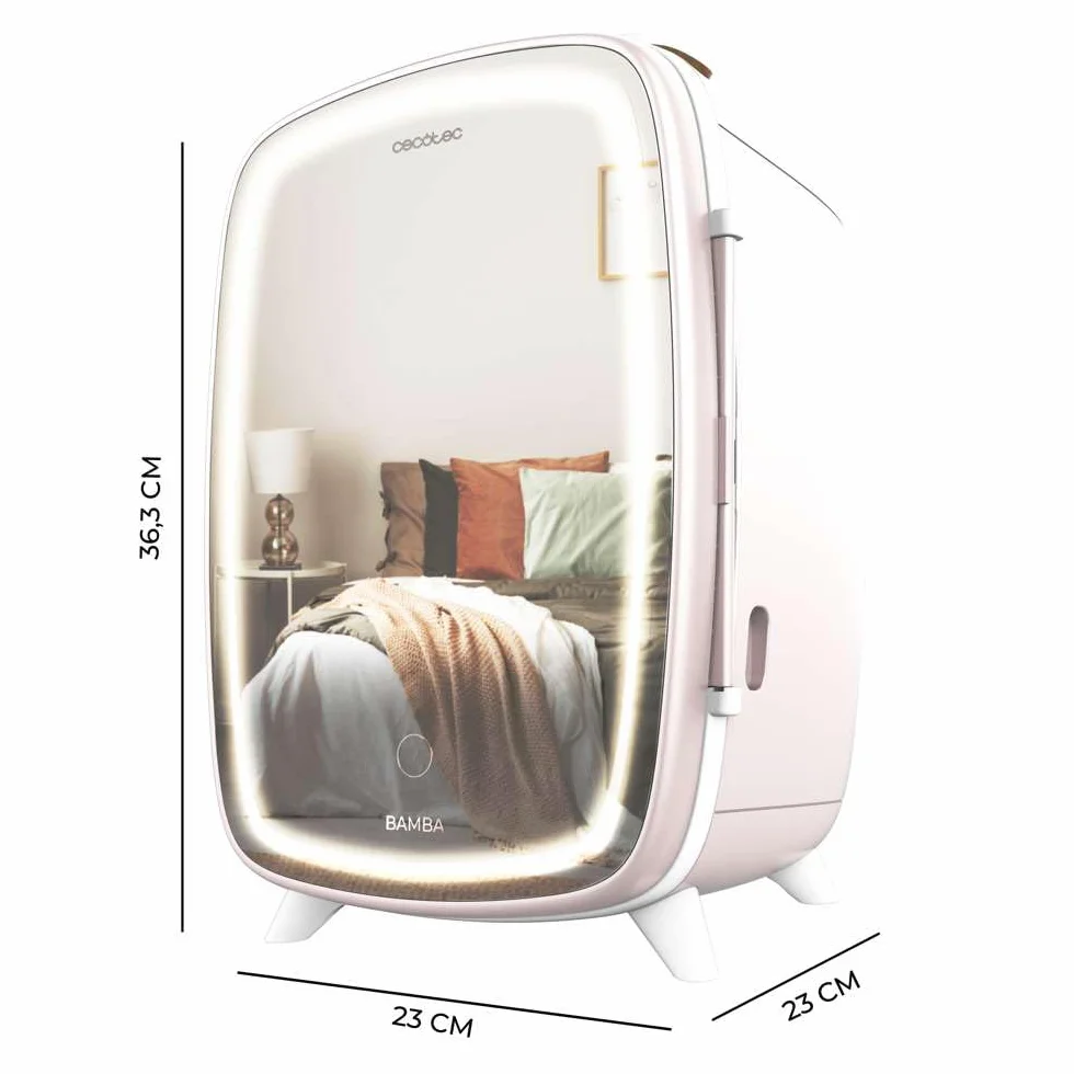 Cecotec Mini Lodówka Kosmetyczna 6L CoolingBeauty 6000 Mirror Rose. Mini lodówka z zewnętrznymi lustrzanymi drzwiami, LED Lud z 3 intensywnościami, chłodzenie do 10ºC