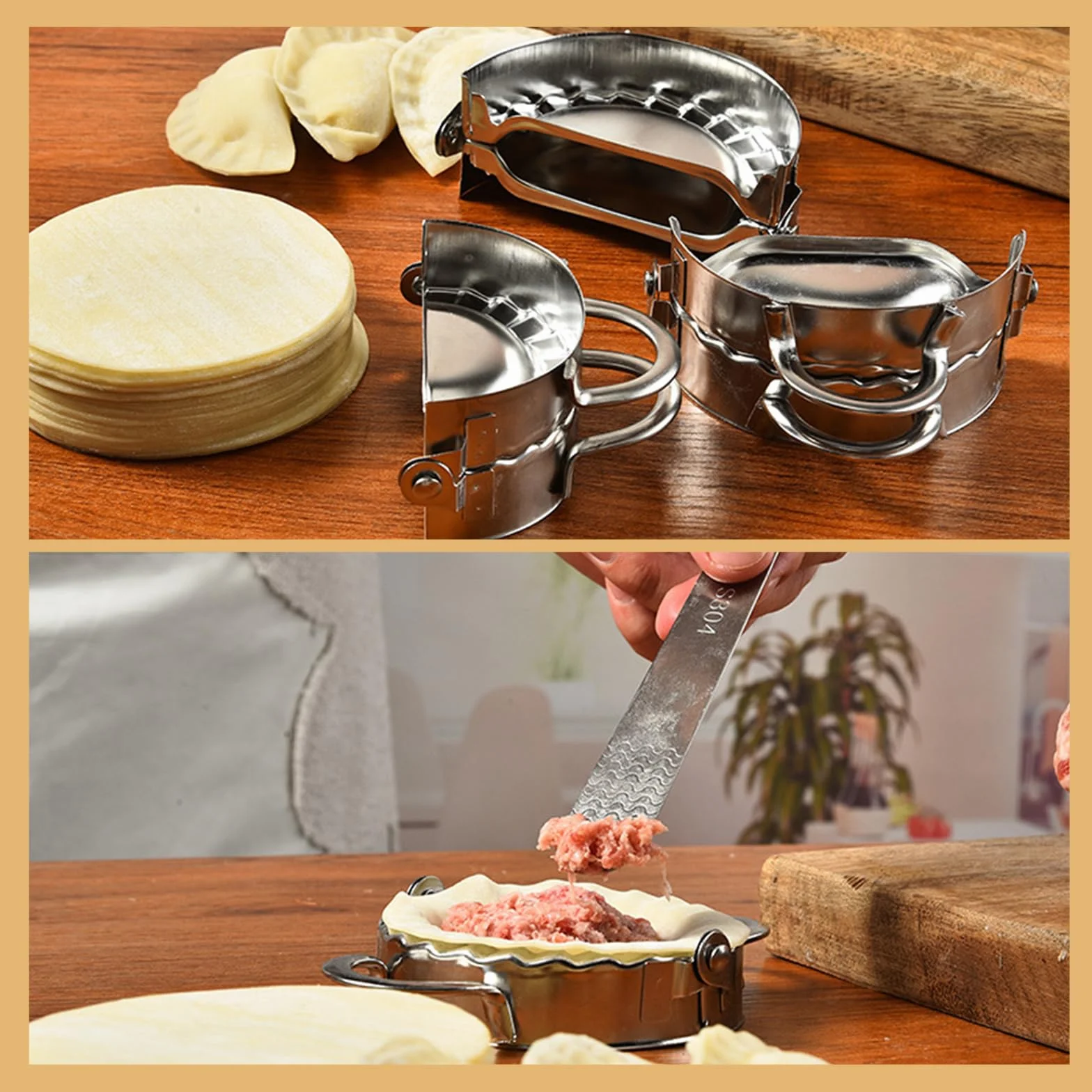 7 sztuk foremek do pierogów ze stali nierdzewnej, foremki do pierogów + wykrawacz do ciasta, ravioli, okrągłe foremki do pierogów, 3 rozmiary, do robienia pierogów