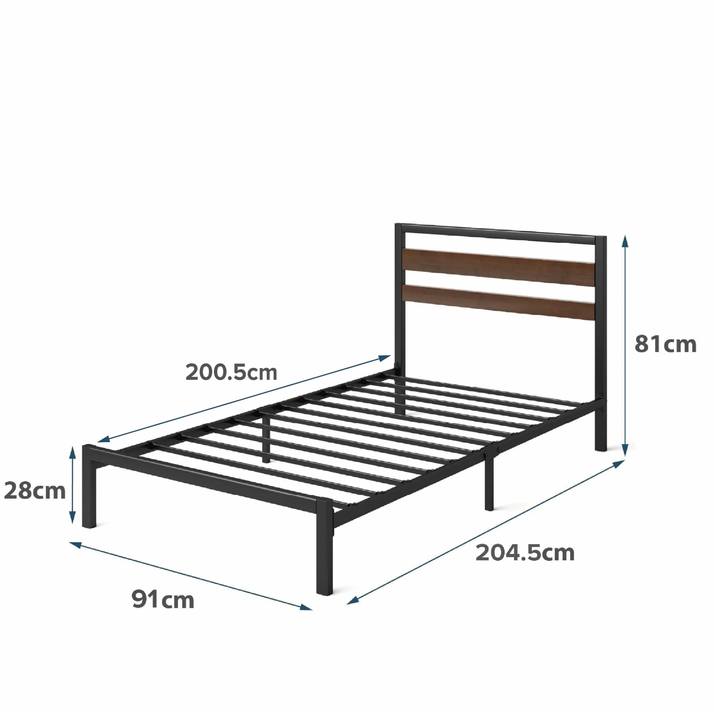 Zinus Kai 90 x 200 cm – 80 cm wysokości – zrównoważona rama łóżka z bambusa i metalu z zagłówkiem – metalowe łóżko ze stelażem – wolna przestrzeń pod łóżko – łatwy montaż – czarne i brązowe