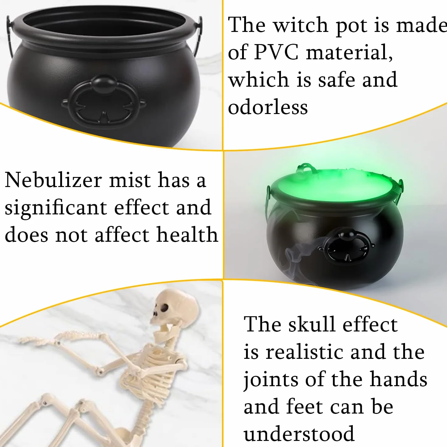 KEELYY Dekoracyjny kocioł czarownicy na Halloween, ze szkieletem, diodami LED i wytwornicą mgły, garnek czarownicy z dyfuzorem mgły, duży czarny czarownic Cauldron, kocioł dekoracyjny na Halloween