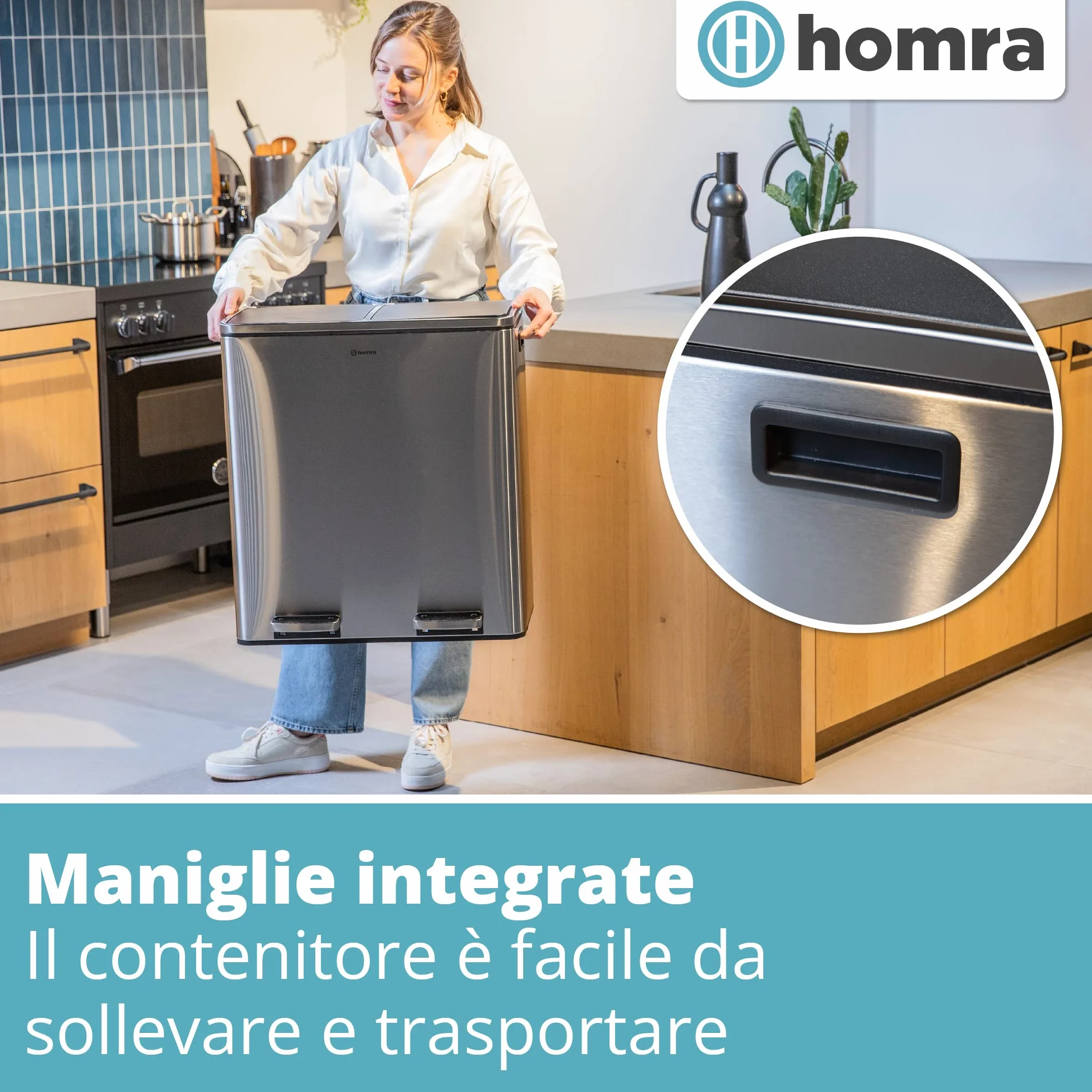 Homra Kosz na śmieci 60 litrów Quickx | Kosz na śmieci Tri Selective 2 Tace 2x30l | Kosz na śmiec z dwoma komorami | Kosz na śmeci z wewnętrznymi wiaderkami | Pojemnik na śmieci | Stal nierdzewna