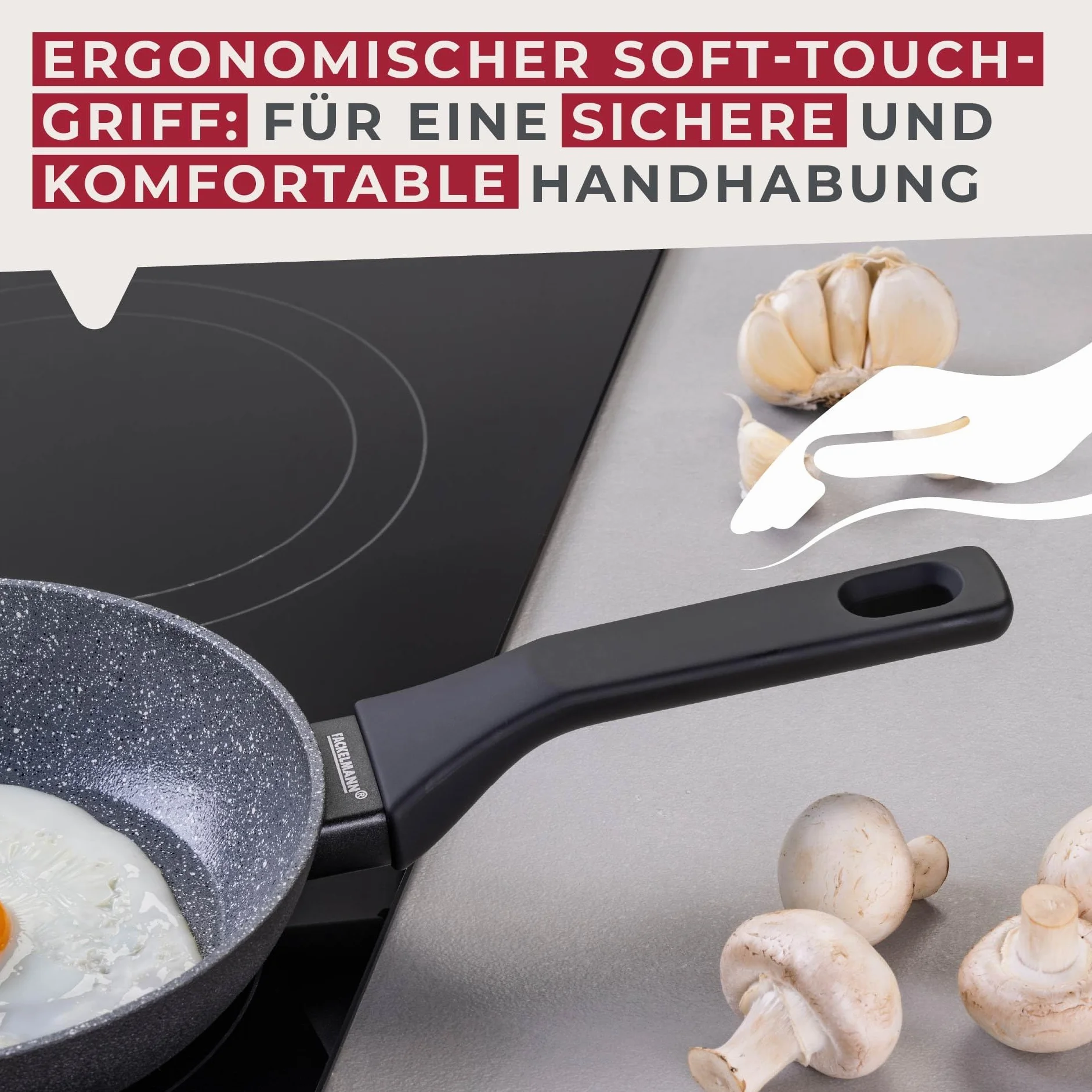 Fackelmann Patelnia Cosmo – średnica 20 cm z tłoczonego aluminium, powłoka ceramiczna Excilon bez użycia PFAS, uchwyt Soft-Touch, czyszczenie ręczne