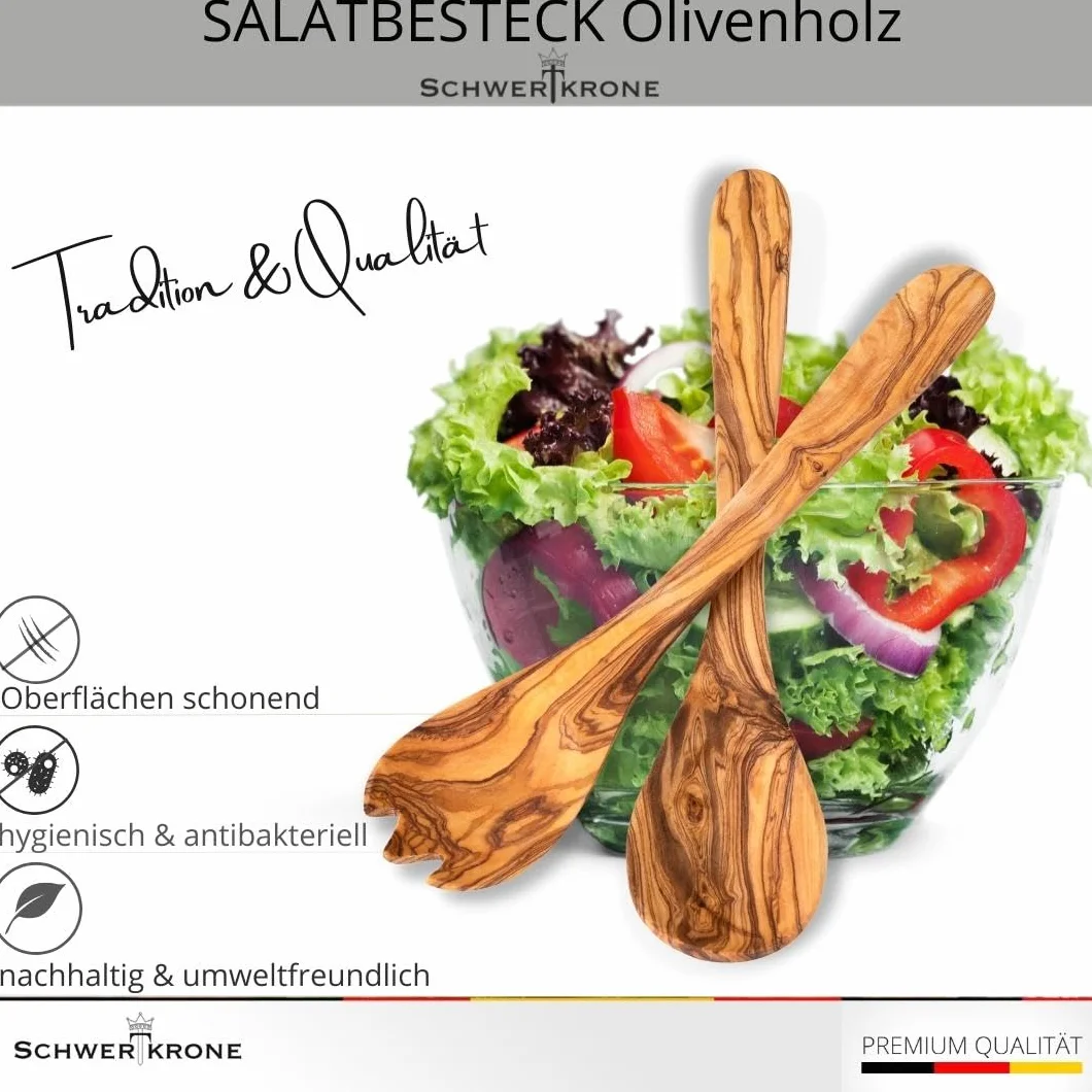 Schwertkrone Sztućce do sałatek z drewna oliwkowego 30 cm