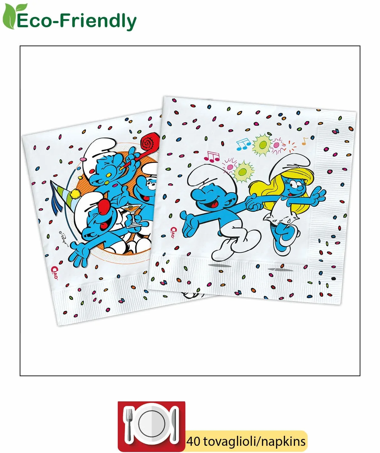 The Smurfs Party Tableware Set for 24 People 88 pcs Eco-Friendly Compostable Paper