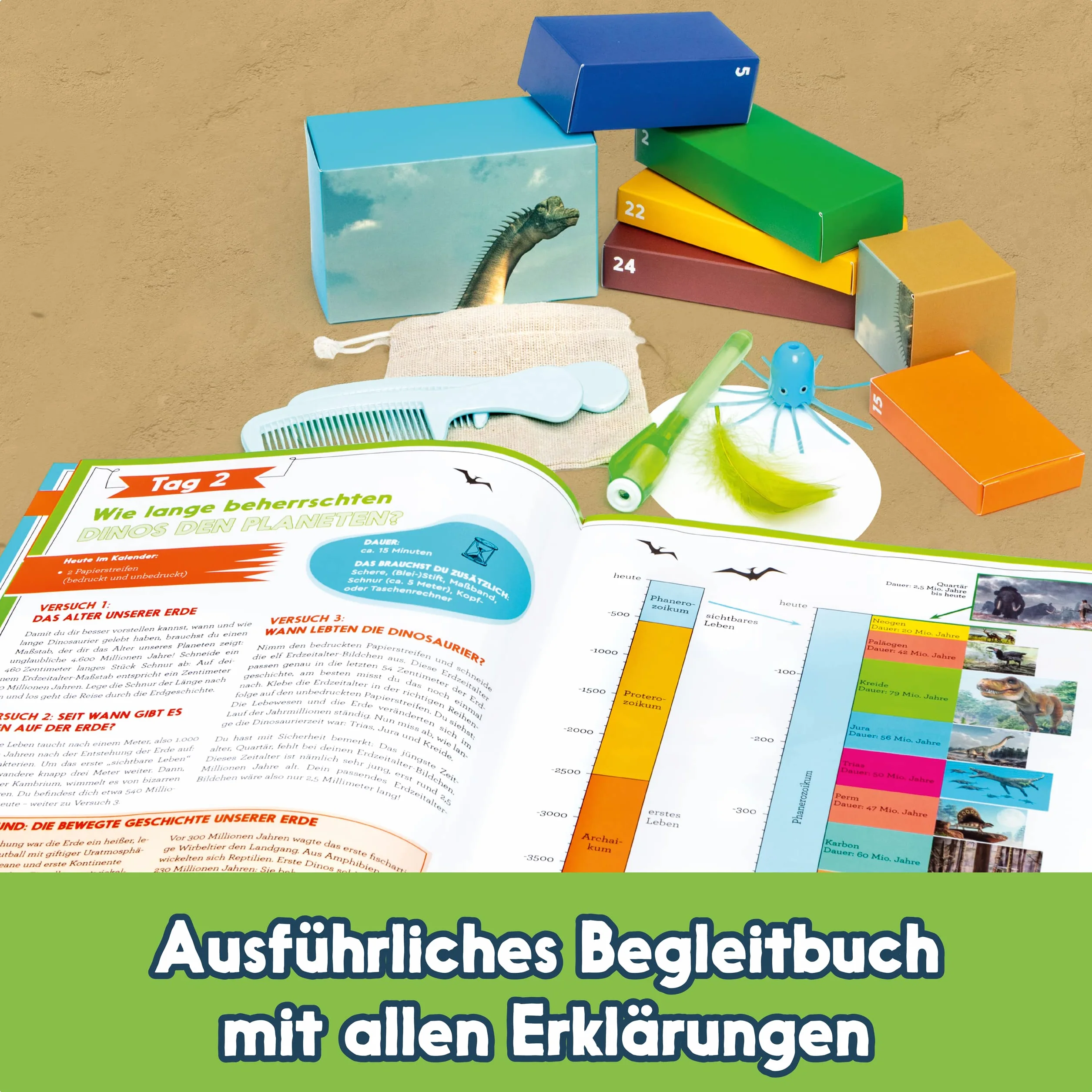 FRANZIS 67205 - GEOlino Adventskalender Dinosaurier - entdecken und erforschen. 24 spannende Experimente für die Weihnachtszeit, für Kinder ab 8 Jahren.