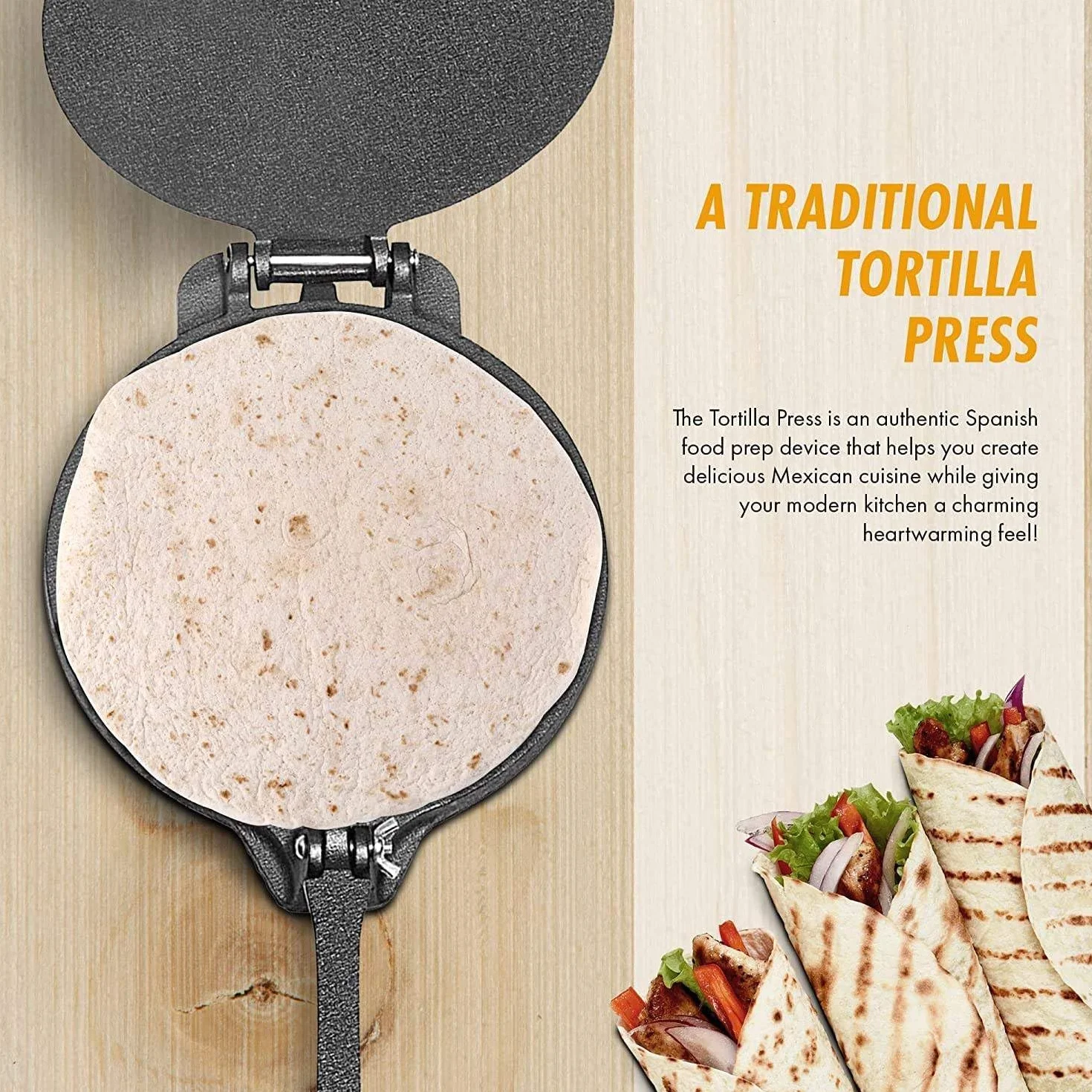 Żeliwna tortilla prasa, roti maker Quesadilla Mąka Narzędzie do robienia omletów w stylu indyjskim Domowy meksykański Skrobak Rolka Prasa Aluminiowa Rotis