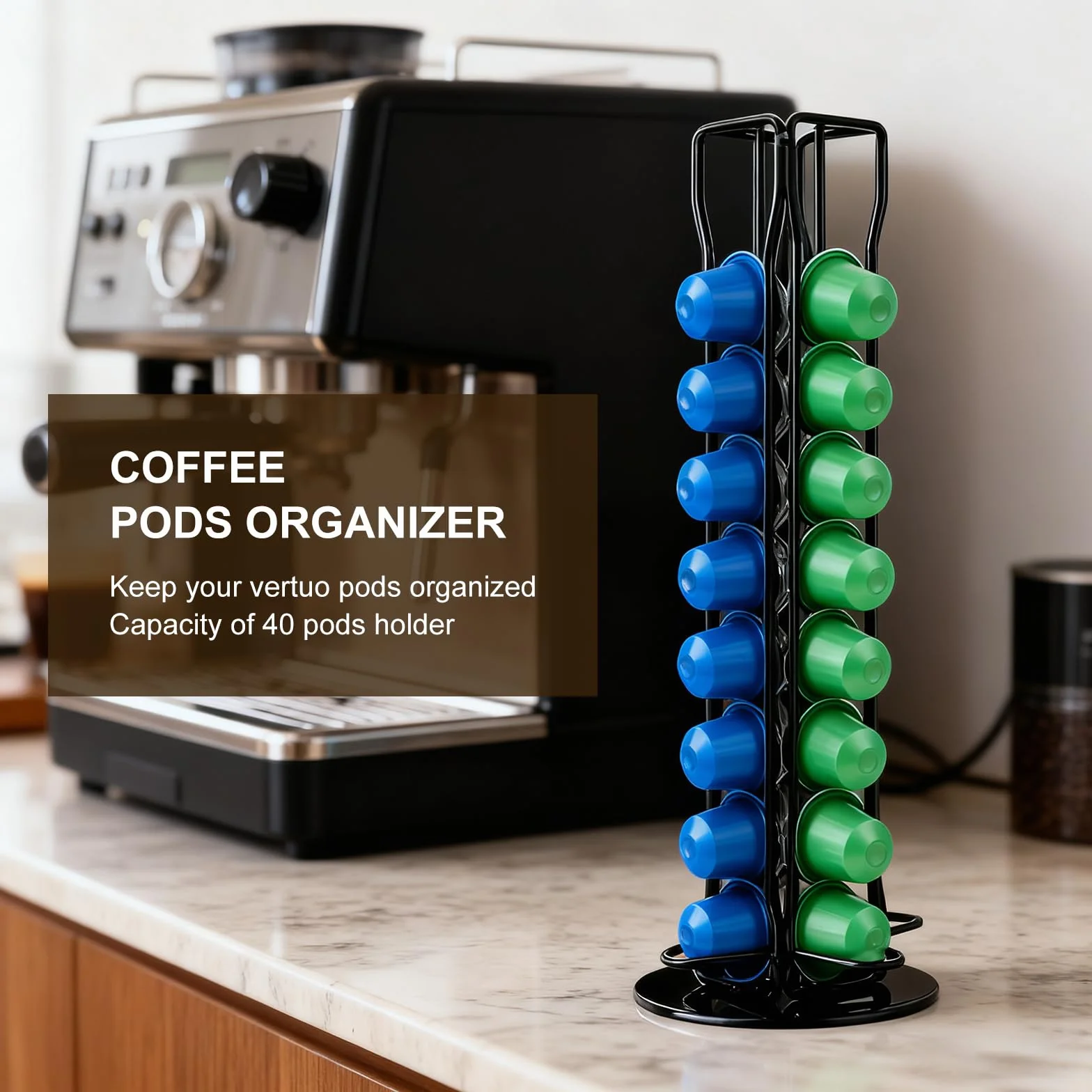 uchwyt na kapsułkę, uchwyt na kapsułki do kawy Nespresso, 40 kapsułek do kawy, obrotowy stojak do przechowywania kapsułek o 360°