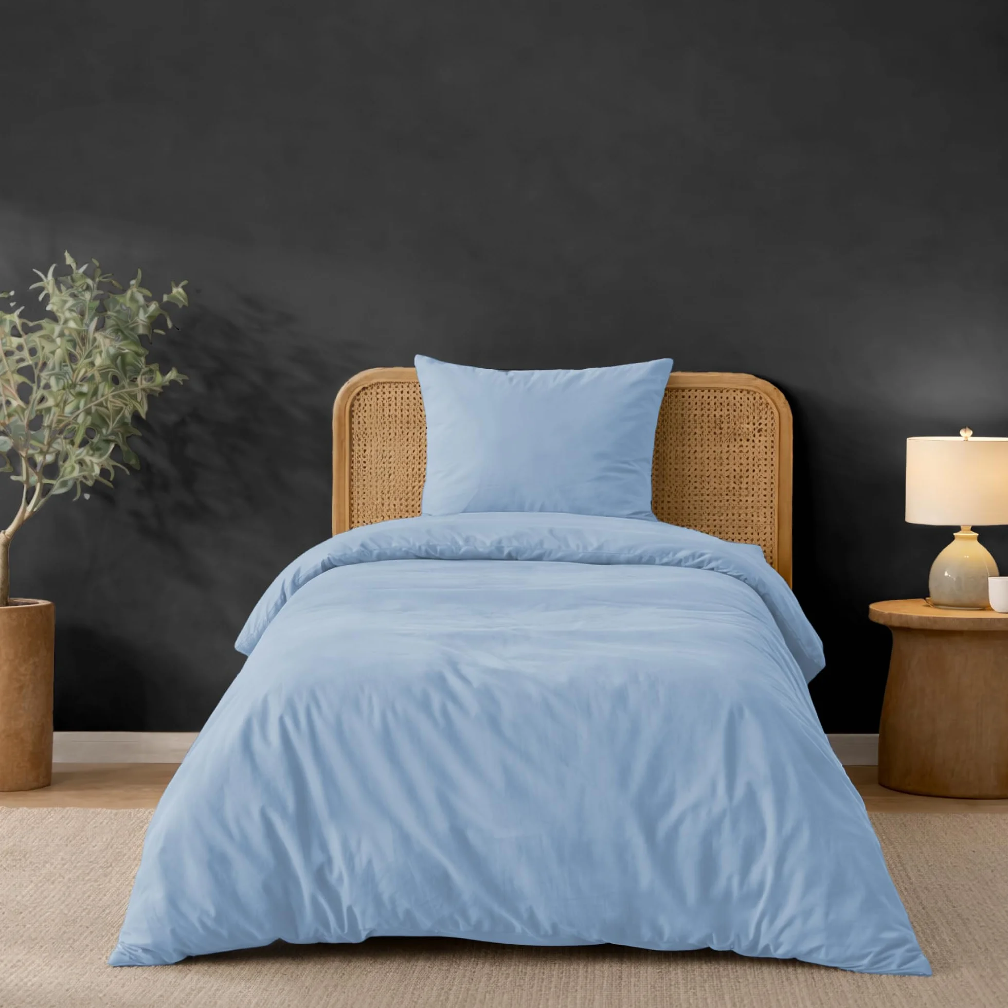 Twinzen Poszewka na kołdrę 140x200 cm z 1 poszewką na poduszkę 65x65 cm, kolor niebieski – komplet pościeli 140x200 z mikrofibry – Oeko-Tex