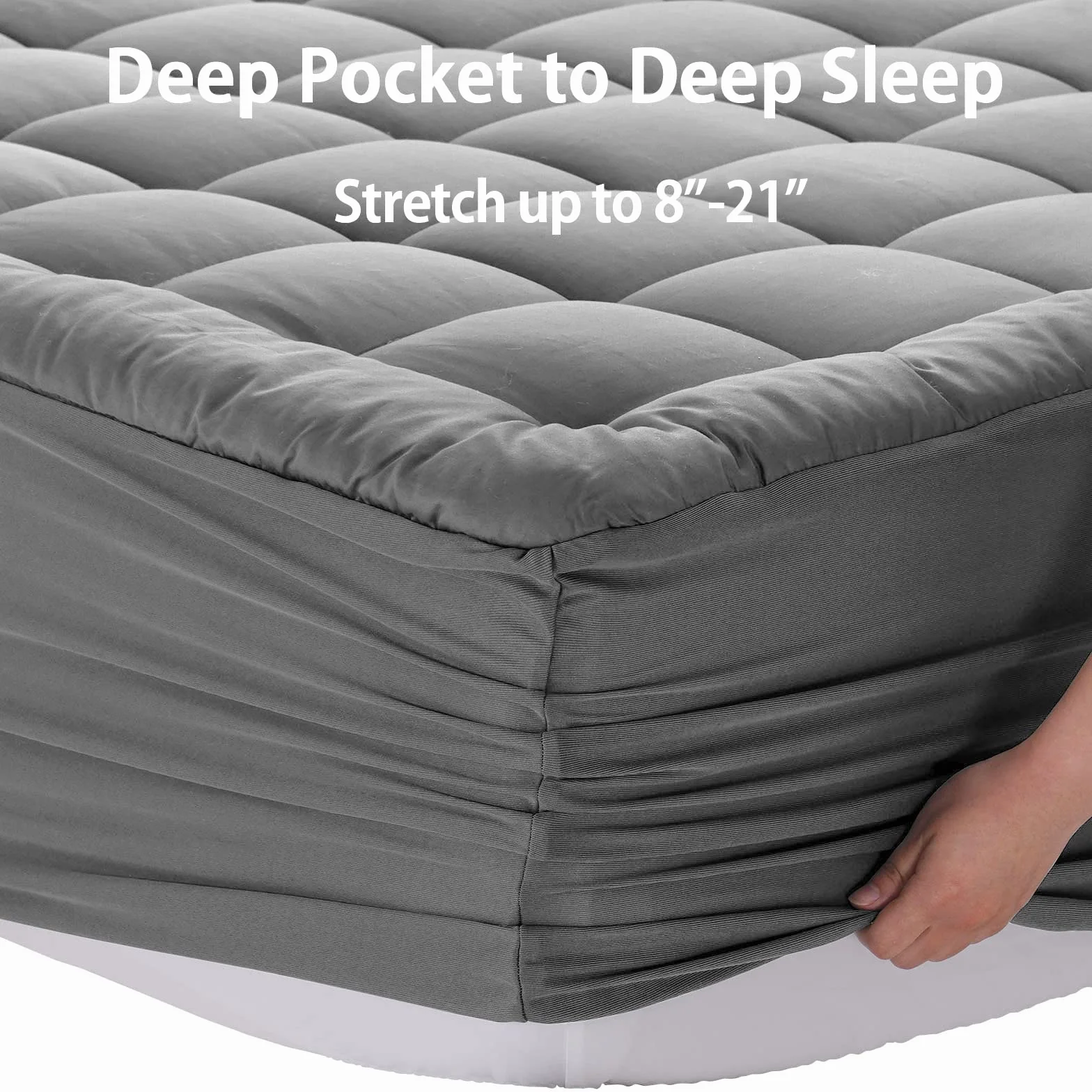 EASELAND Poduszka na materac Queen, poszewka na górę, pikowany dopasowany ochraniacz na materac 20–53 cm, głęboka kieszeń, chłodzący materac (152 x 203 cm, jasnoszary)