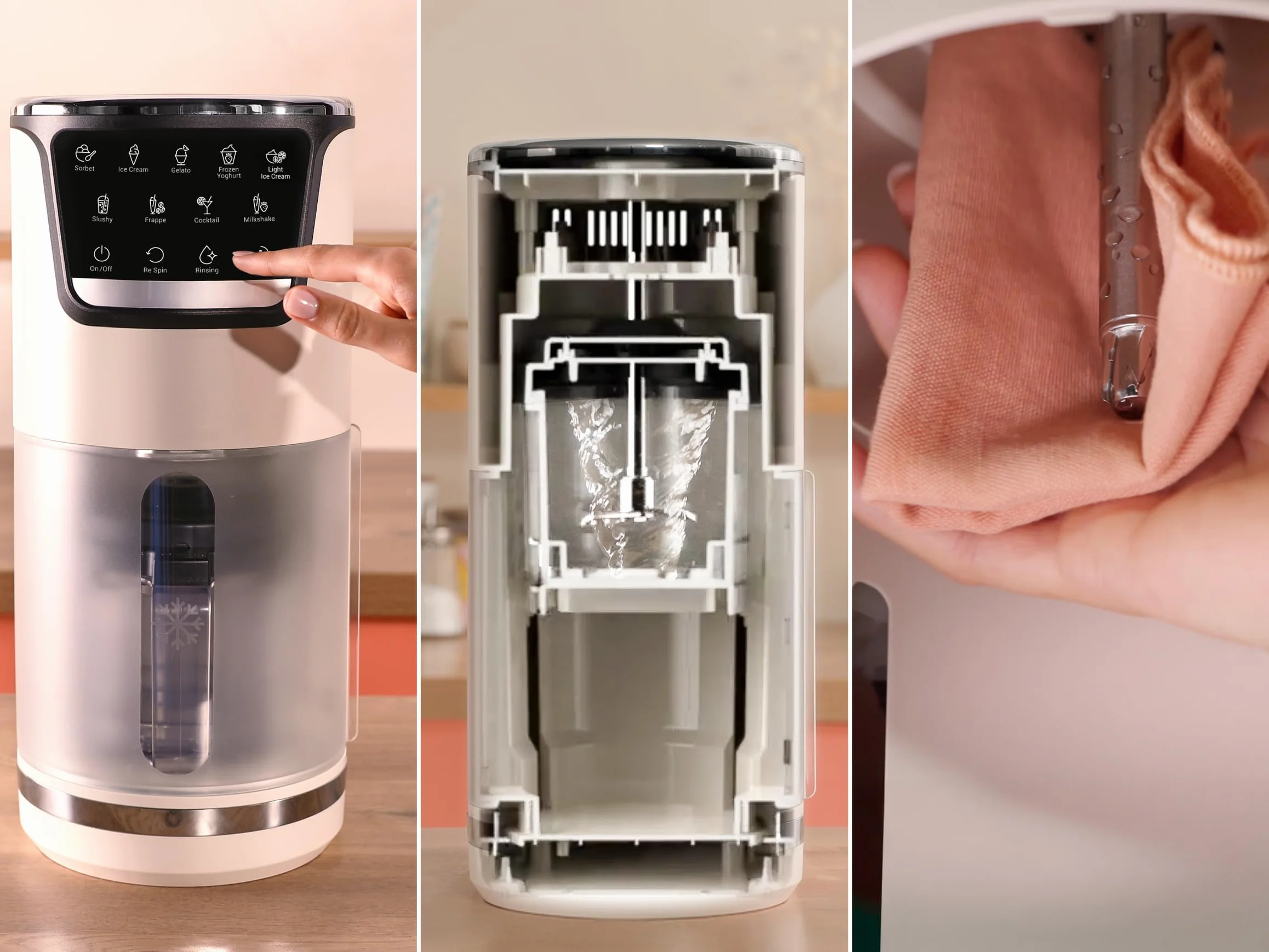 Tefal IG604A Dolci maszyna do lodów, 10 programów, idealnie gładkie i kremowe rezultaty za jednym razem, program do dodatków, łopatka do lodów, automatyczny program do płukania Rise
