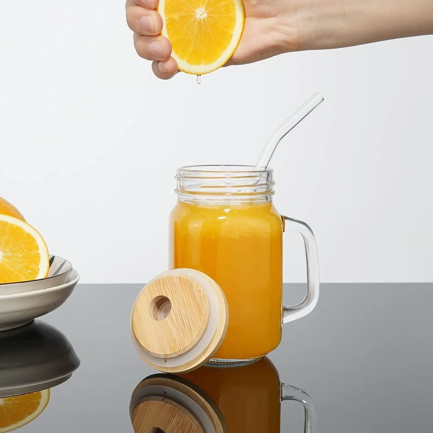Zestaw szklanek z pokrywkami i słomkami 400ml, kieliszki koktajlowe i słoiki Mason na napoje