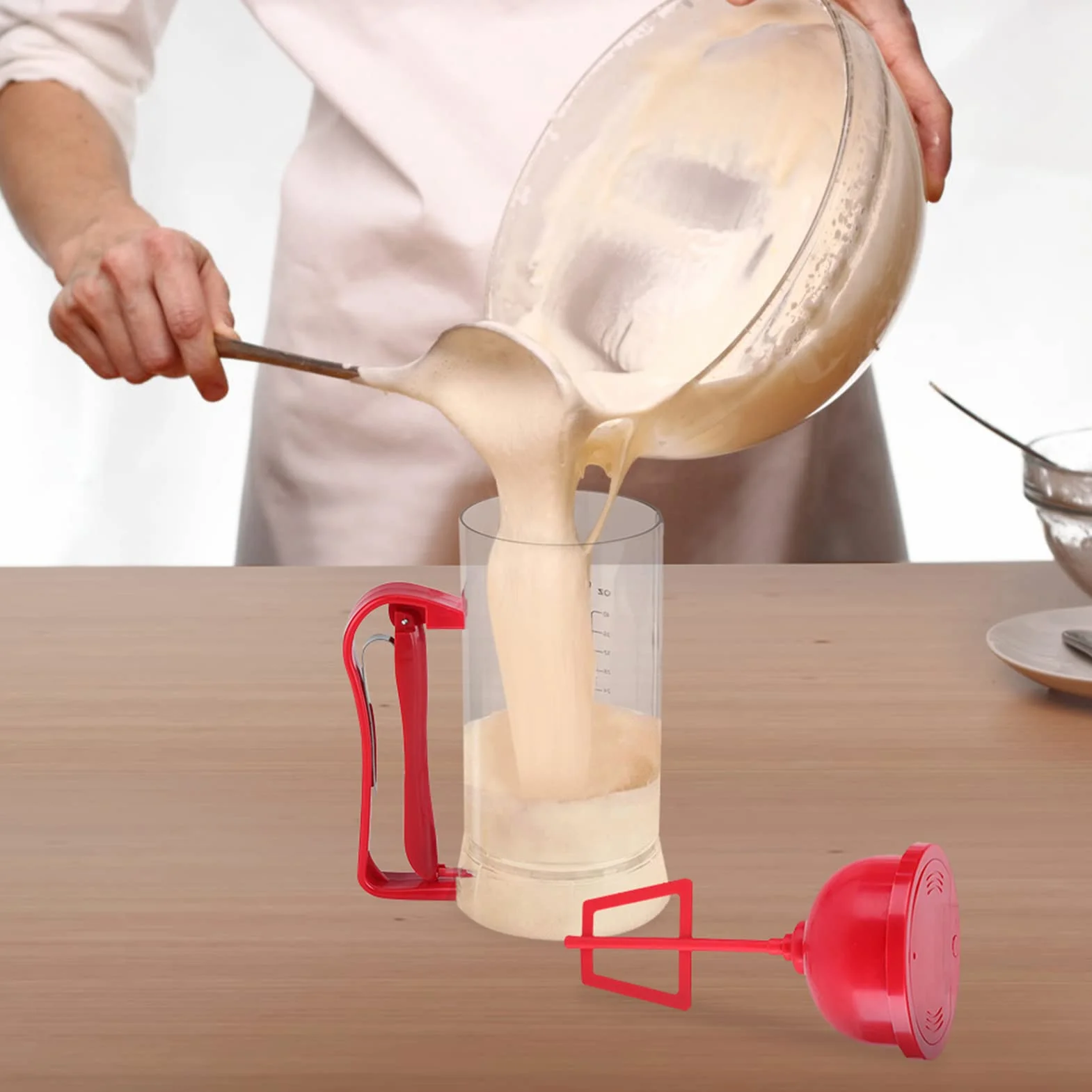 Automatyczny Dozownik Miksera na Baterie z Przezroczystą Komorą Ergonomiczny Uchwyt do Naleśników Waflowych