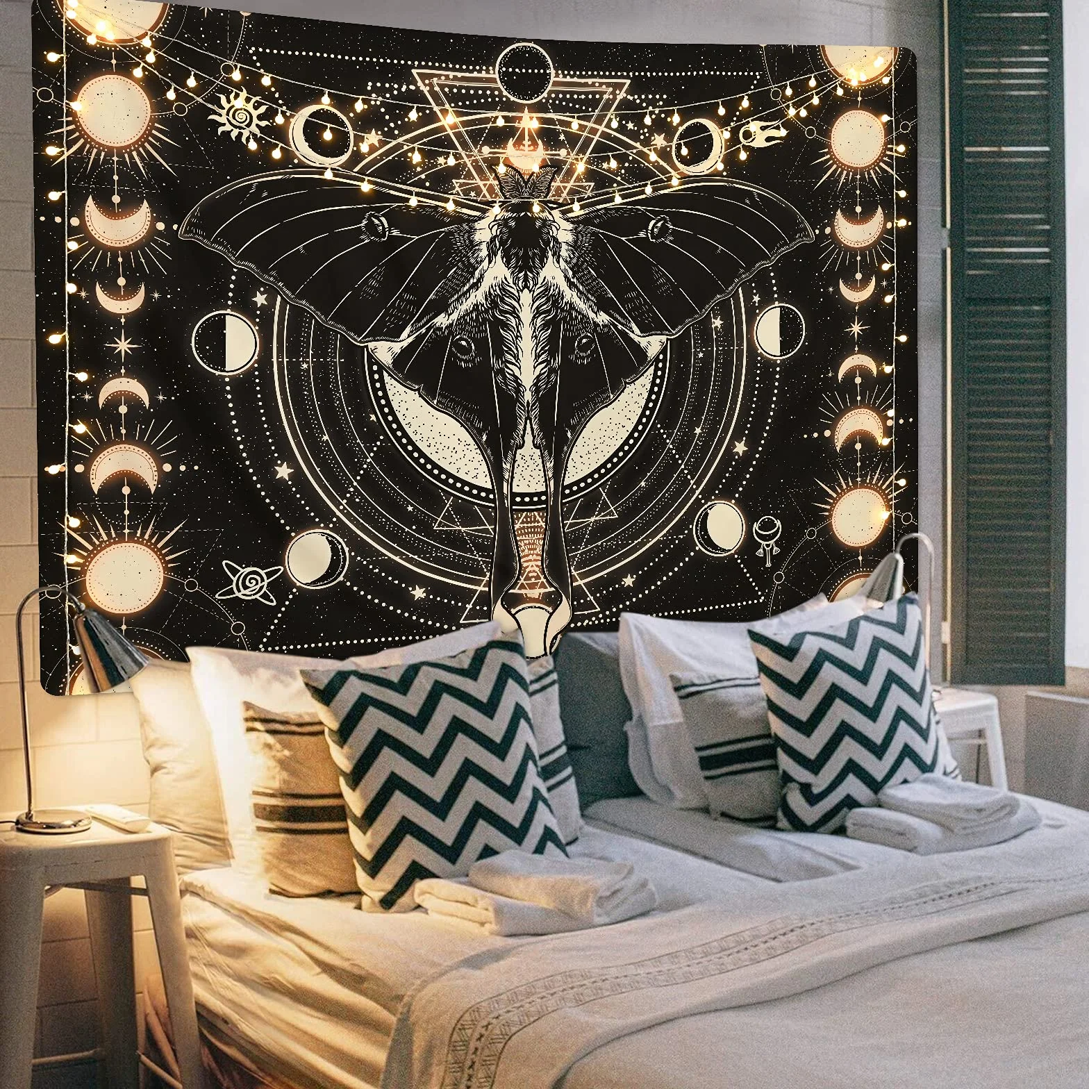 Yrendenge Mote, ozdoba na ścianę, czarna, słońce, księżyc, dekoracja ścienna do sypialni, 150 x 130 cm