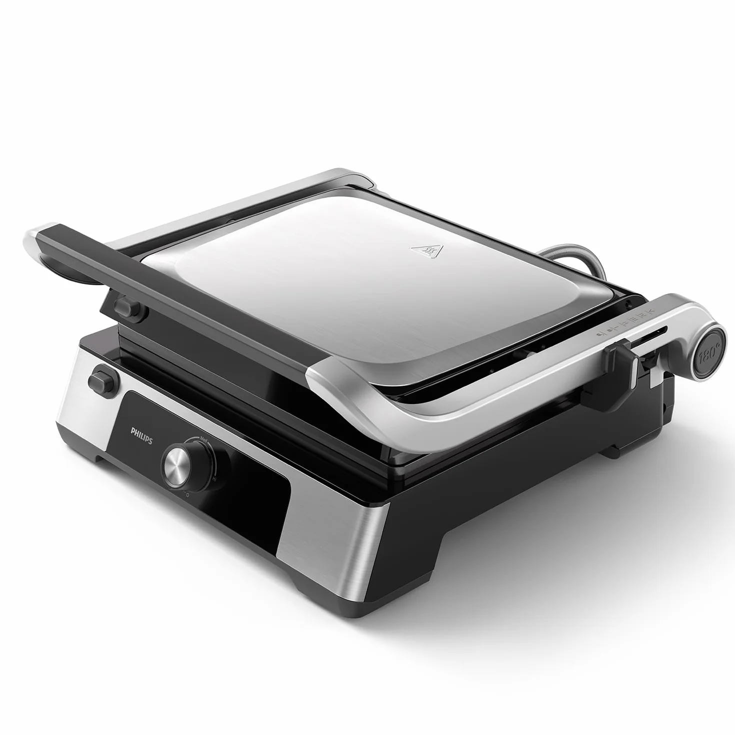 Philips Grill elektryczny - Regulowana temperatura. Duża powierzchnia grillowania i wysoka moc. Wyjmowane, nieprzywierające płytki i tacka na tłuszcz. (HD6301/90)