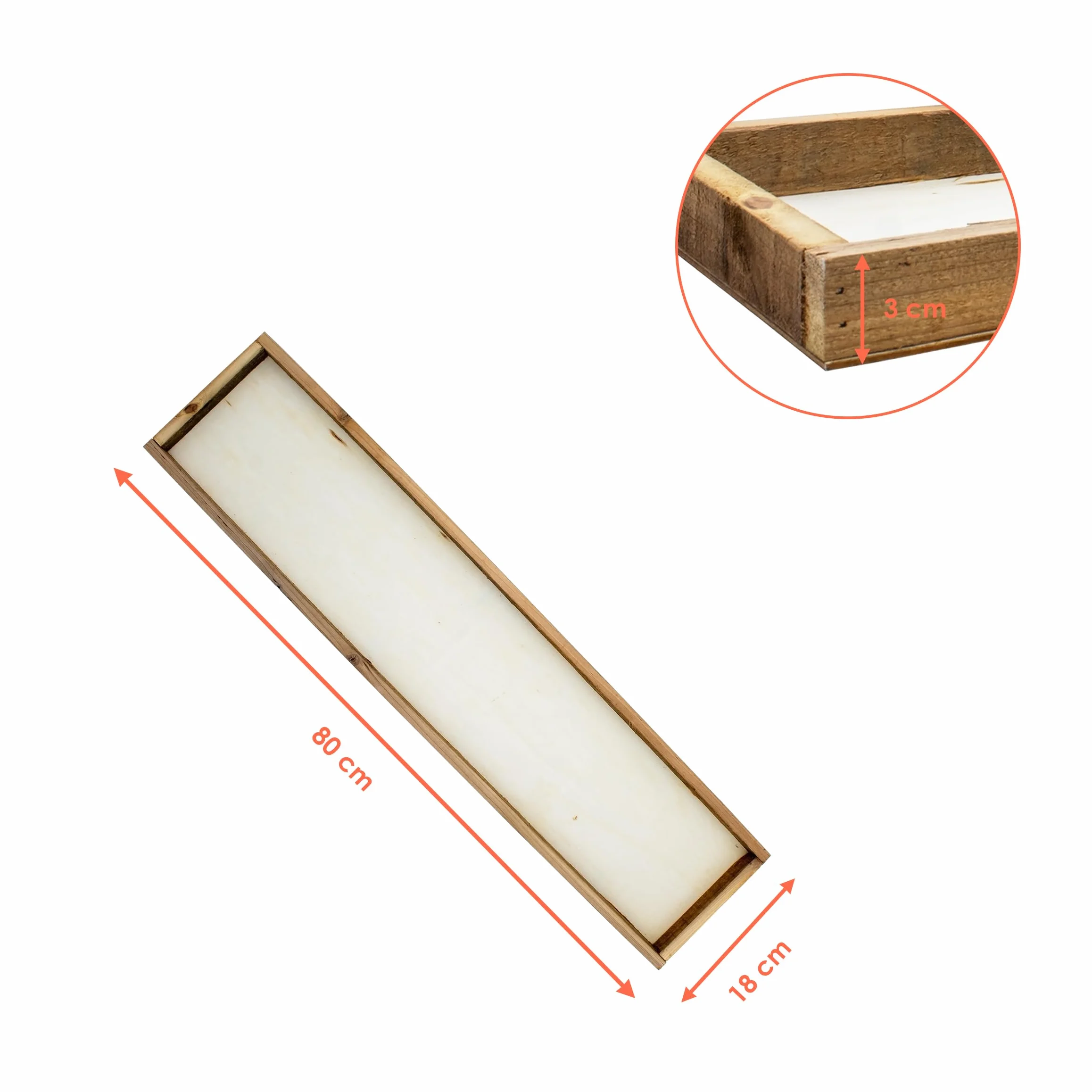 Drewniana taca dekoracyjna prostokątna 80 x 18 cm krawędzią rustykalna na świece