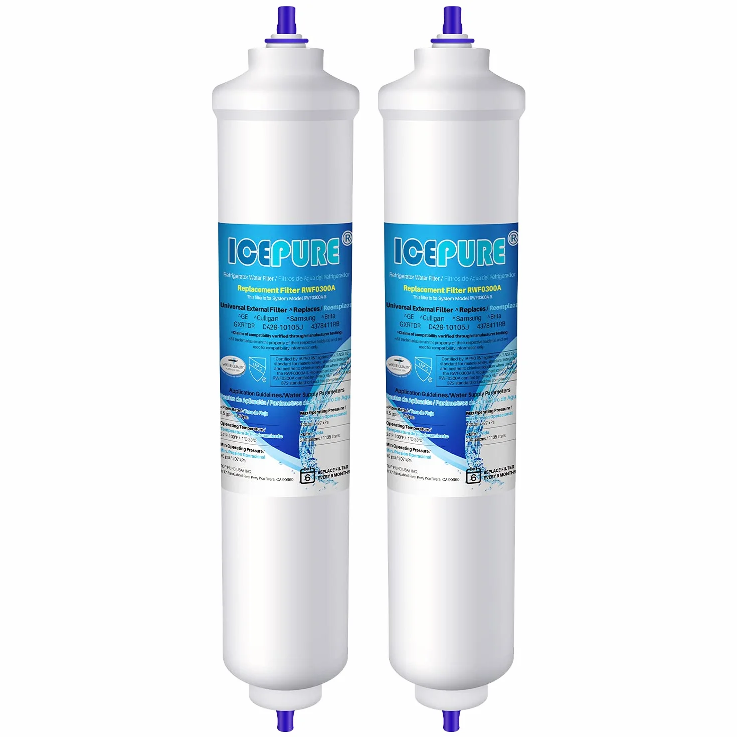 ICEPURE Filtr wody do lodówki kompatybilny z Samsung DA29-10105J HAFEX/EXP DA99-02131B WSF-100 EF9603 HAIER LG Inline 2 sztuki
