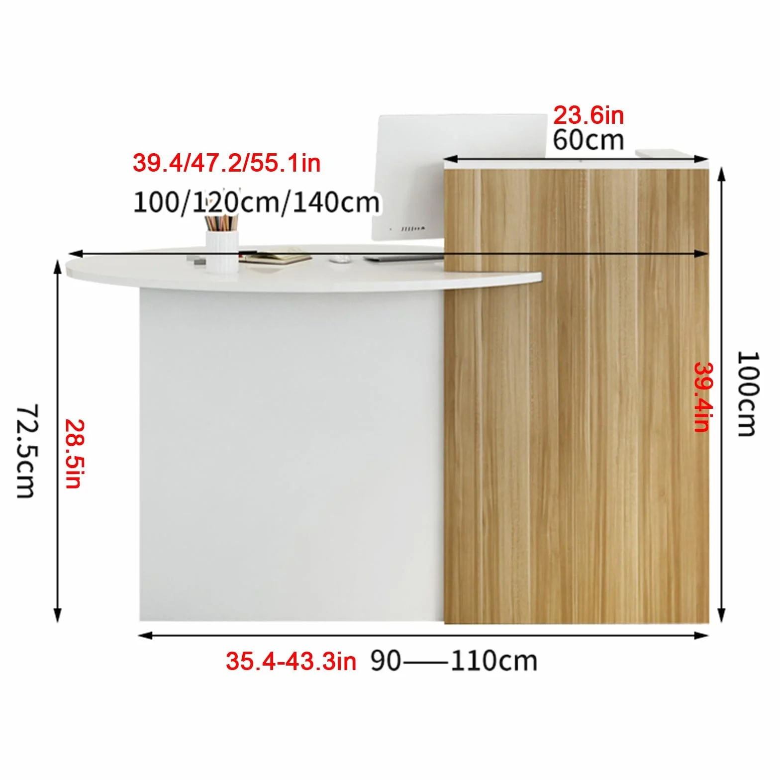 Drewniane biurko recepcyjne w kształcie litery L, nowoczesny licznik kasowy do recepcji, małego detalicznego lady recepcyjnej, stylowa recepcja (lewa-2 120 cm)