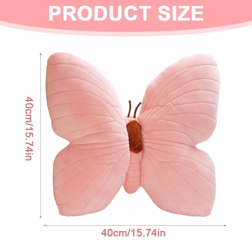 Poduszka do przytulania w kształcie motyla, pluszowa poduszka 40 cm, przytulna poduszka Aesthetic, poduszka dekoracyjna, pluszowa miękka dekoracja dla dzieci, do salonu, na sofę (różowa)