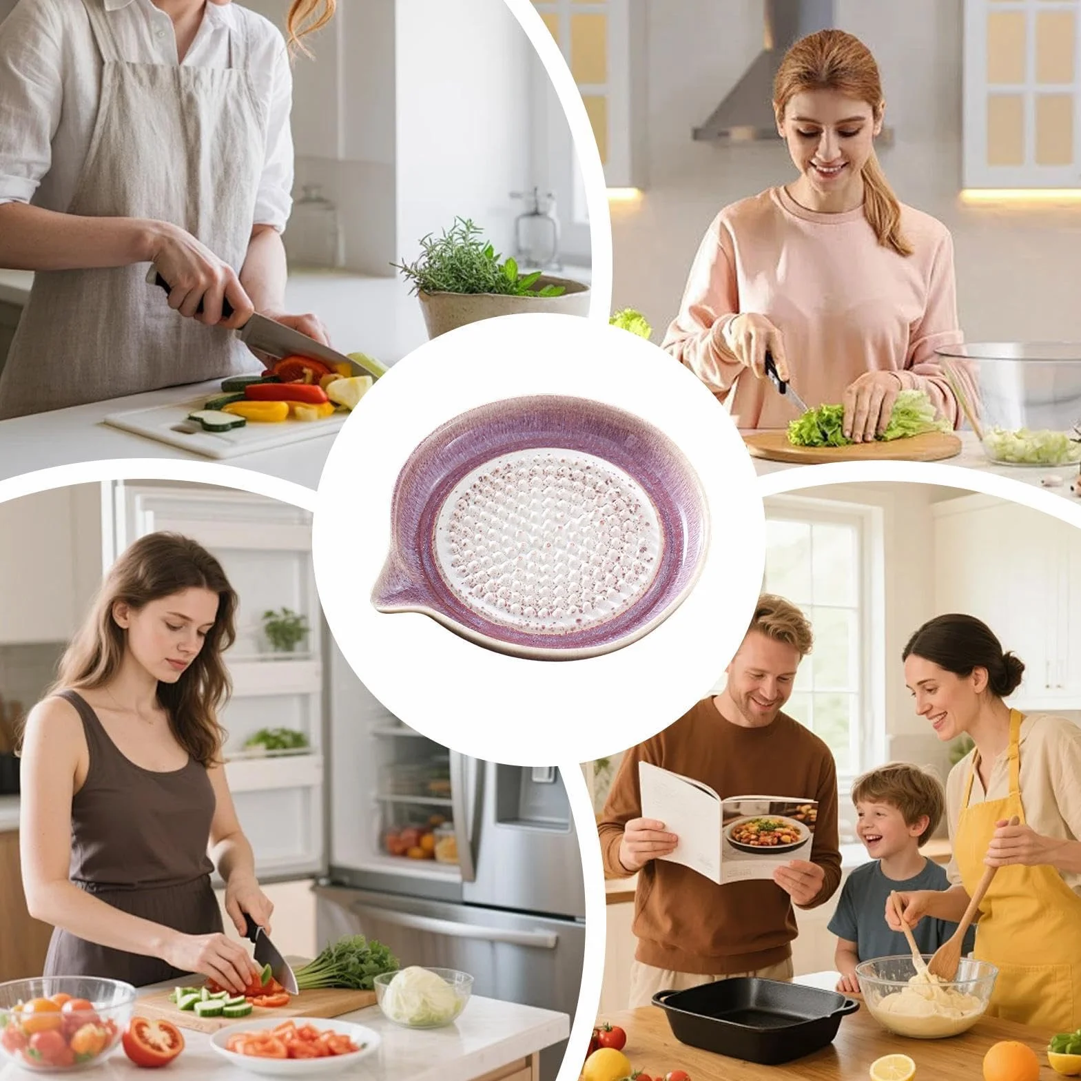 Ceramiczny talerz do tarcia czosnku - naczynie do mielenia przygotowywania potraw | Gradientowa powierzchnia glazury z teksturowanym wzorem zębów, uniwersalne narzędzie rozgniatania imbiru, cebu