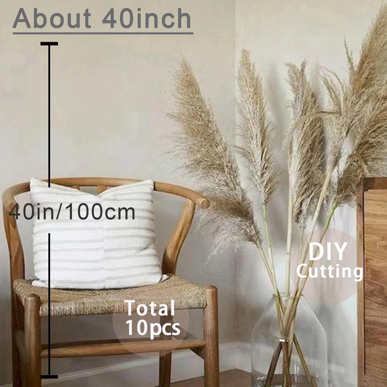 10 sztuk 100cm Suszona trawa pampasowa dekoracja, Duża trawa pampasowa, Naturalna i puszysta trawa pampasowa, Suszone kwiaty jesienne dekoracja boho, do dekoracji weselnych, salonu, sypialni