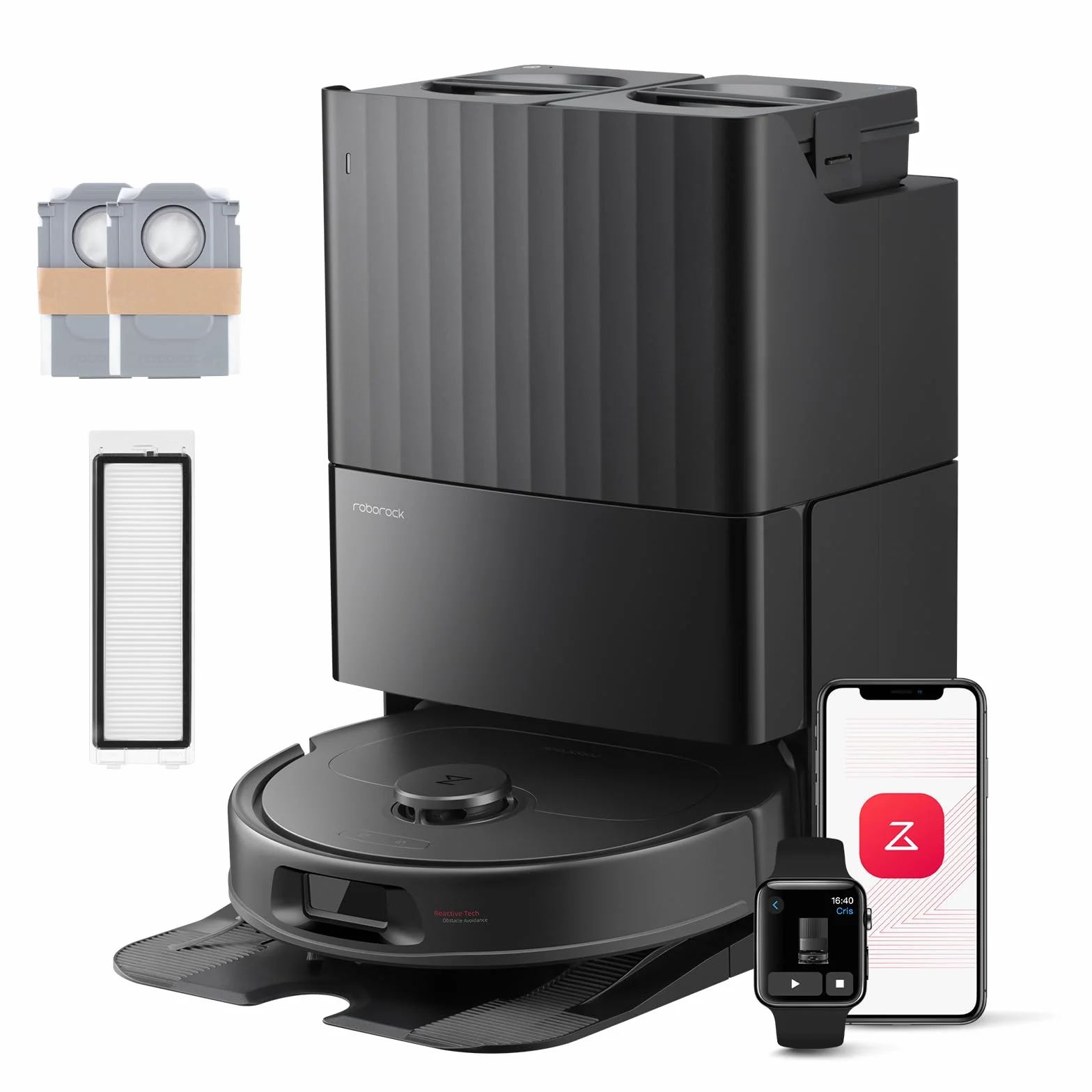 roborock QV 35A Set robot odkurzający, 8000Pa HyperForce, wielofunkcyjna stacja, mop obrotowy 200 obr./min i podnośnik 10 mm, zapobieganie splątaniu, unikanie przeszkód, mapowanie