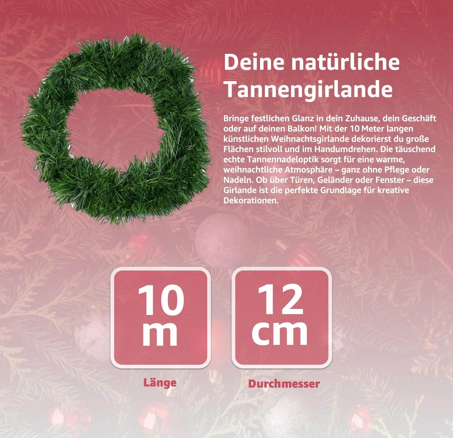 5 x girlanda XXL 10 m girlanda bożonarodzeniowa zielona – dekoracja na Boże Narodzenie – dekoracja bożonarodzeniowa z motywem jodły