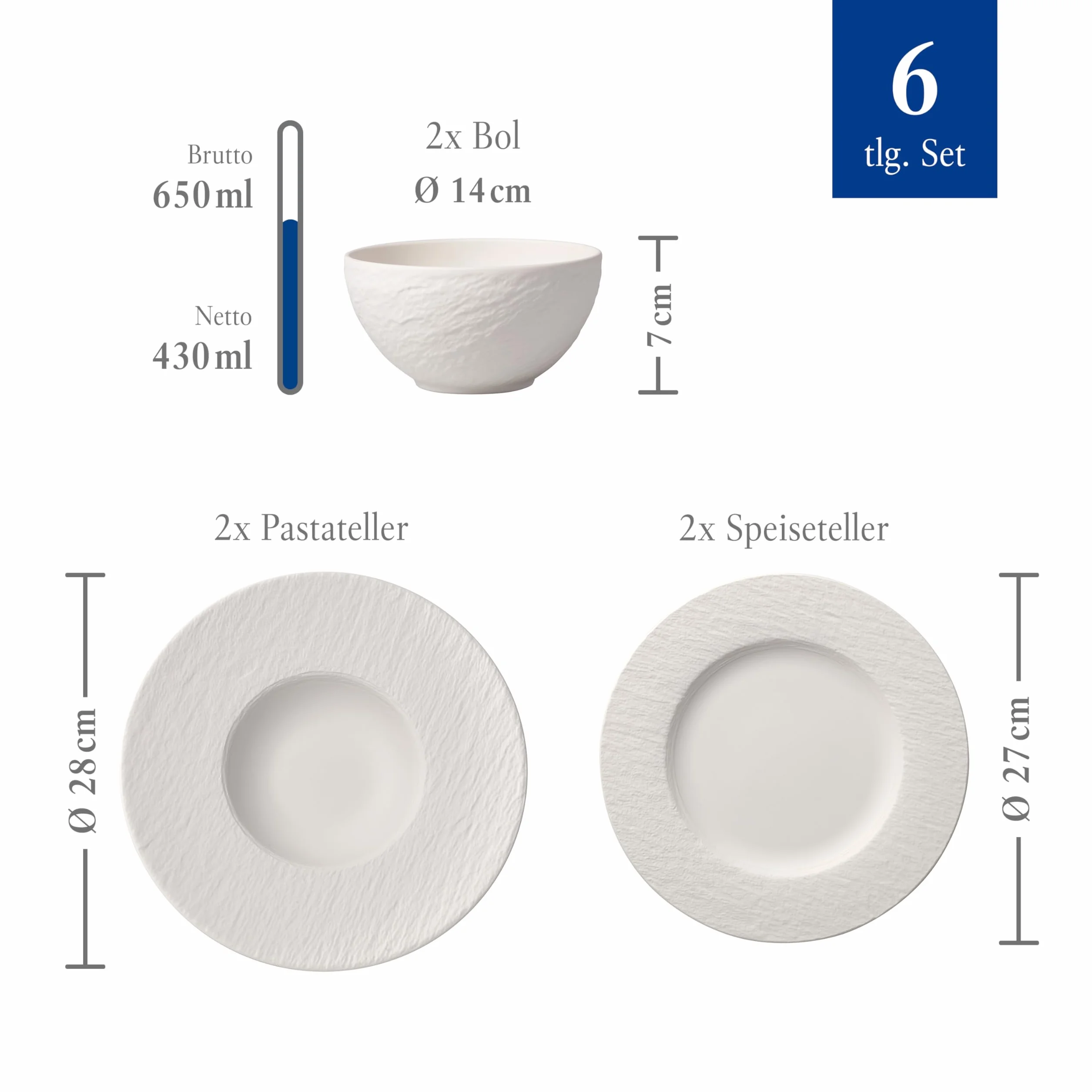 Villeroy & Boch – Manufacture Rock blanc, zestaw starter, 6 elementów, Porcelana Premium, biały