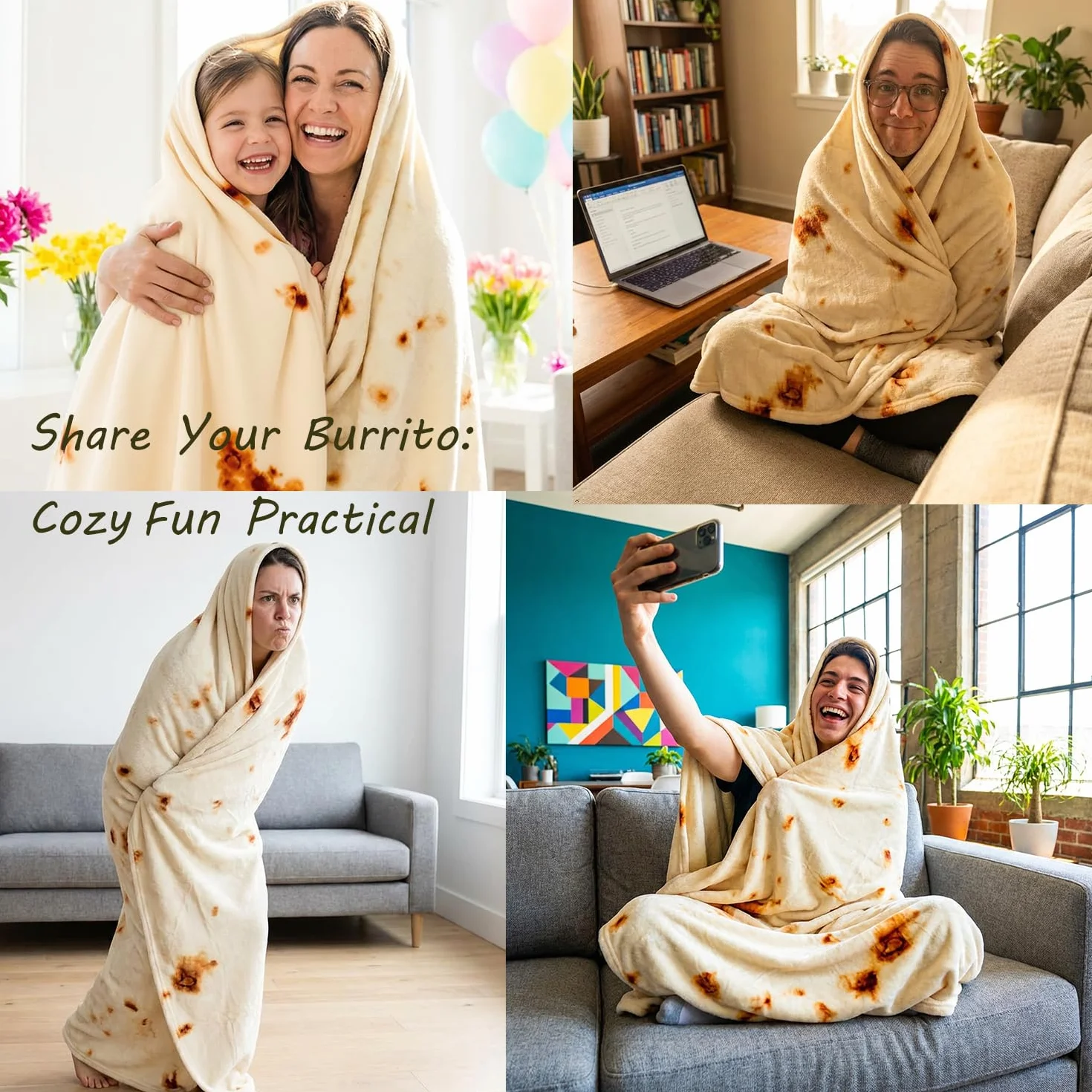 LetsFunny dwustronny koc z tortilli burrito 2.0 ogromny flanelowy