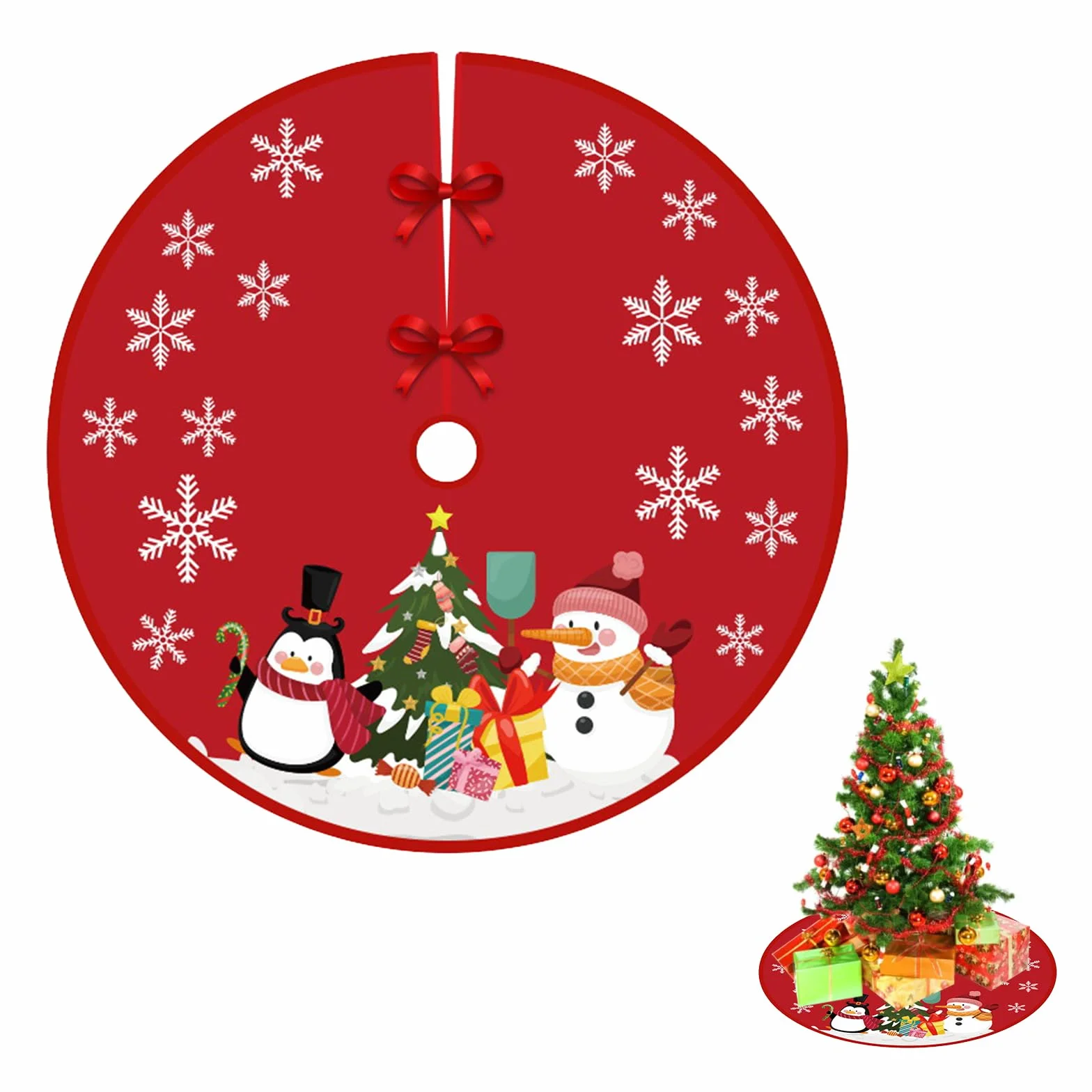 Koc pod choinkę, 90 cm, ciemnoczerwony okrągły koc pod choinkę, dywanik pod stojak na choinkę, koc pod choinkę do dekoracji bożonarodzeniowych, świąt, imprez, dekoracji