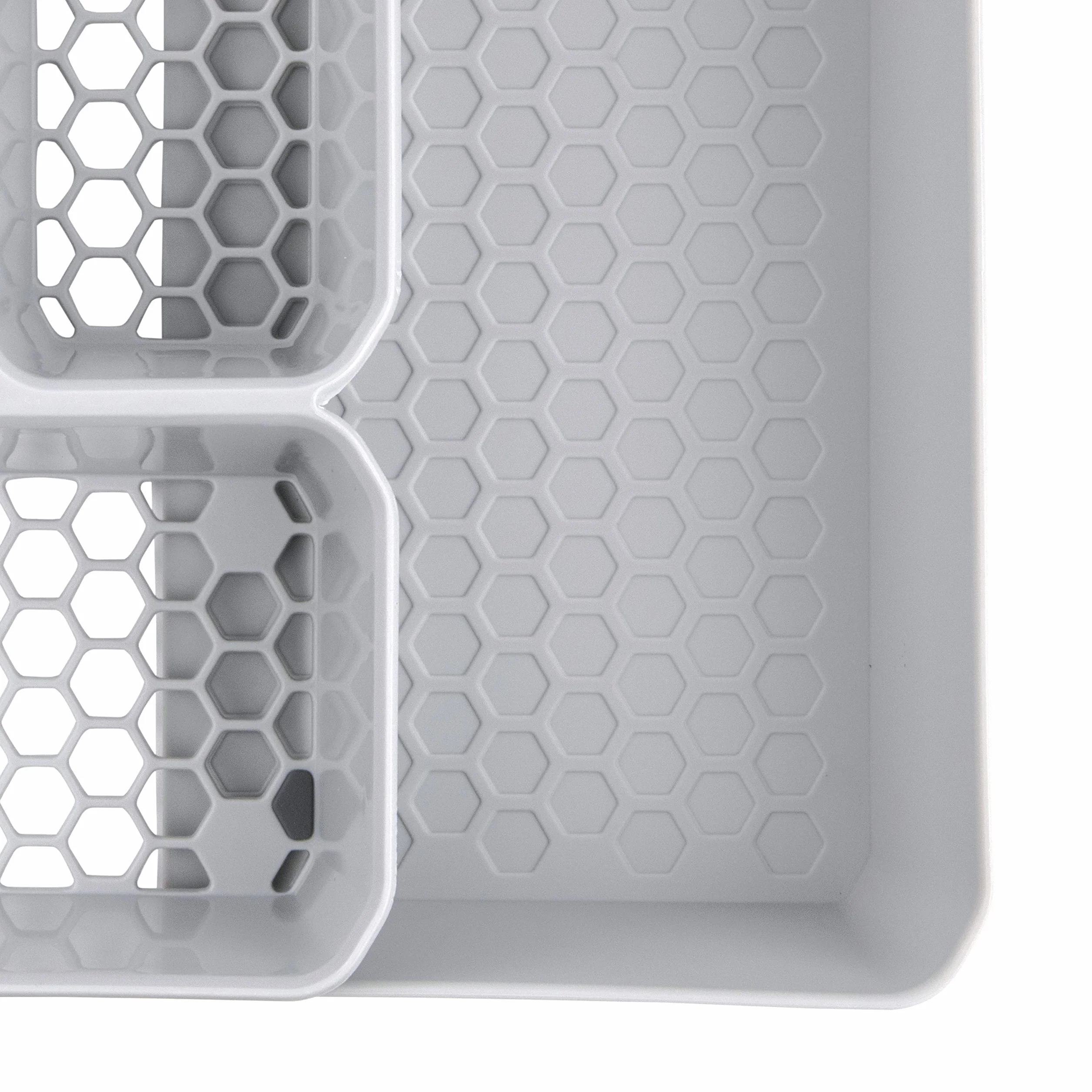 Spectrum Diversified Hexa rozszerzalna podzielona szuflada organizer taca nowoczesne sztućce kuchenne, zastawa, uchwyt na sztućce, schowek na szafę, 10 x 16, szary szary