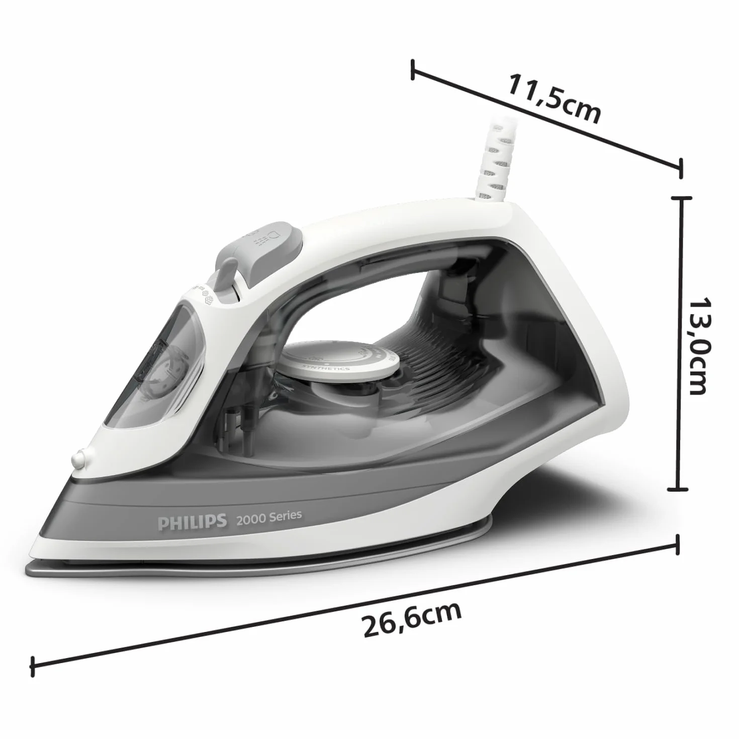 Philips Żelazko Parowe z Serii 2000 - Do 25 g/min Strumienia Pary, Moc 2000W, Zbiornik wody 250 ml, Szybkie Usuwanie Zagnieceń, 4 Ustawienia Pary, Ceramiczna Stopa, Lekkie, Kolor Szary (DST2020/80)