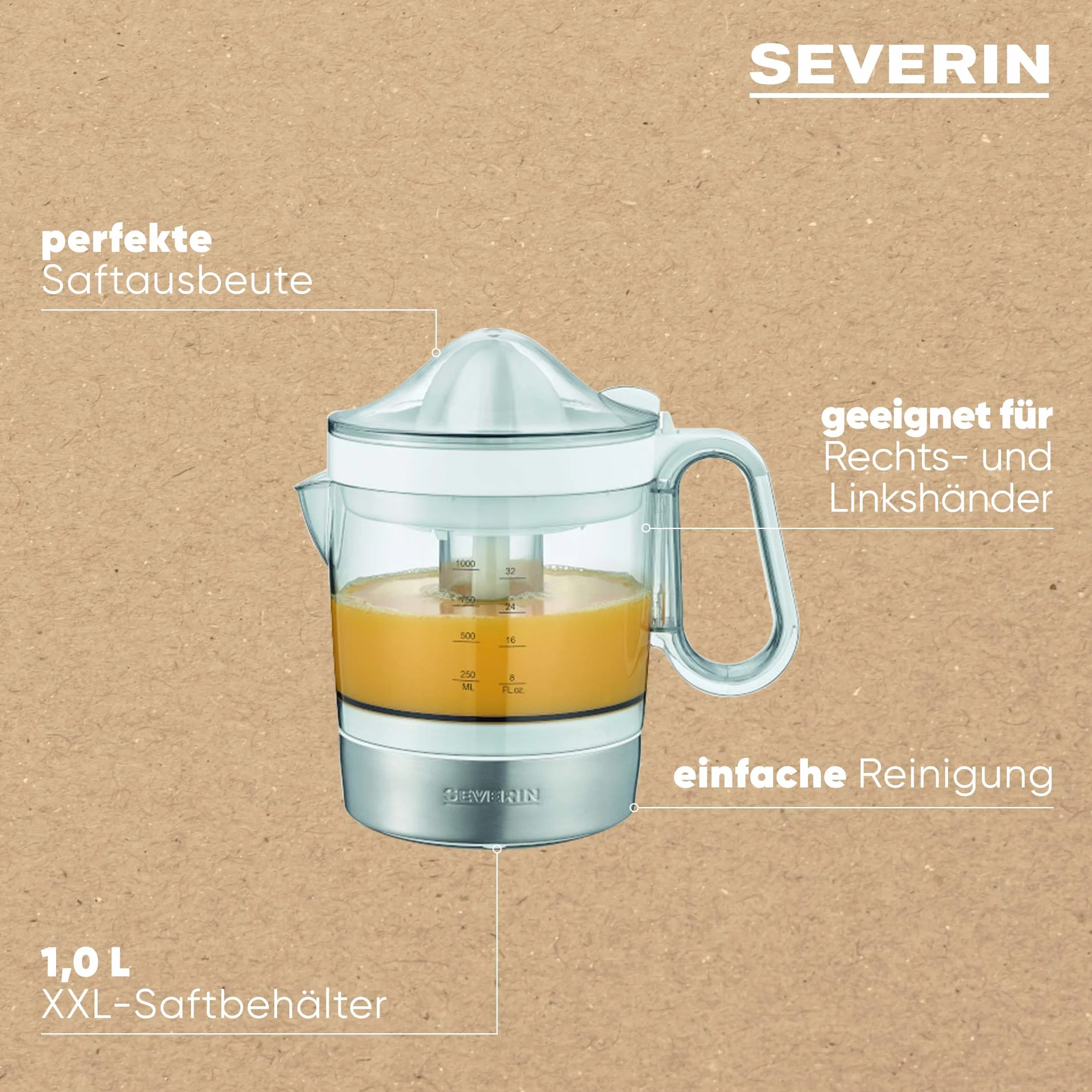 Severin Citrus sqeezer o mocy 85 W CP 3535, biały/szczotkowana stal nierdzewna