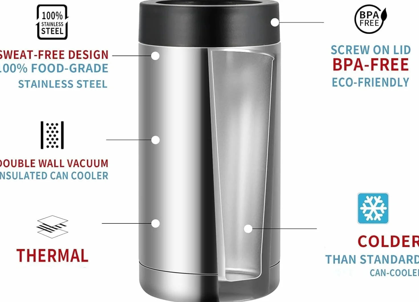 Izolator do puszek, podwójna ścianka izolowana ze stali nierdzewnej chłodziarka do puszek, uchwyt na butelkę piwa 473 g 480 g (480 g-500 ml)