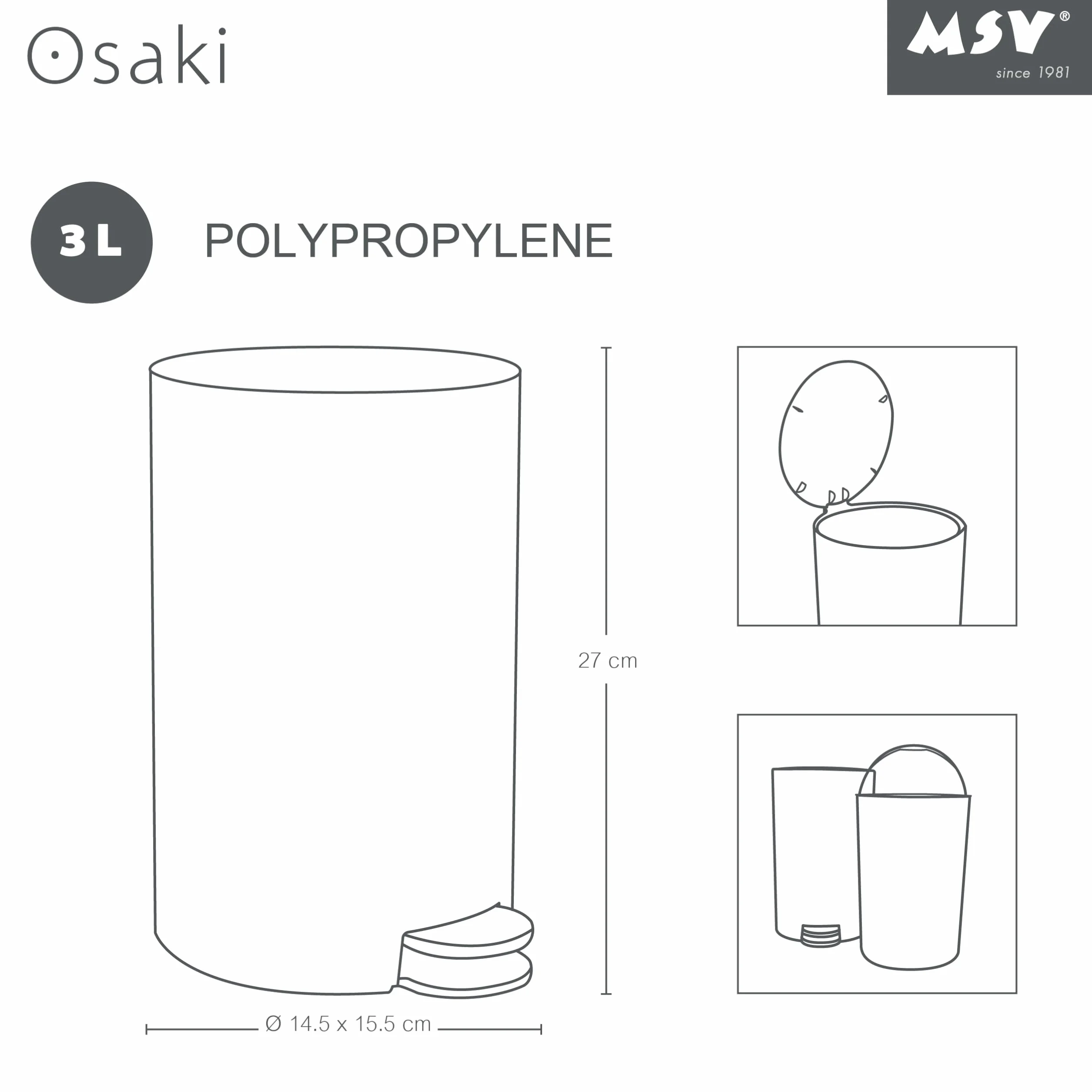 MSV PP OSAKI 3L Terracotta kosz na śmieci na pedały